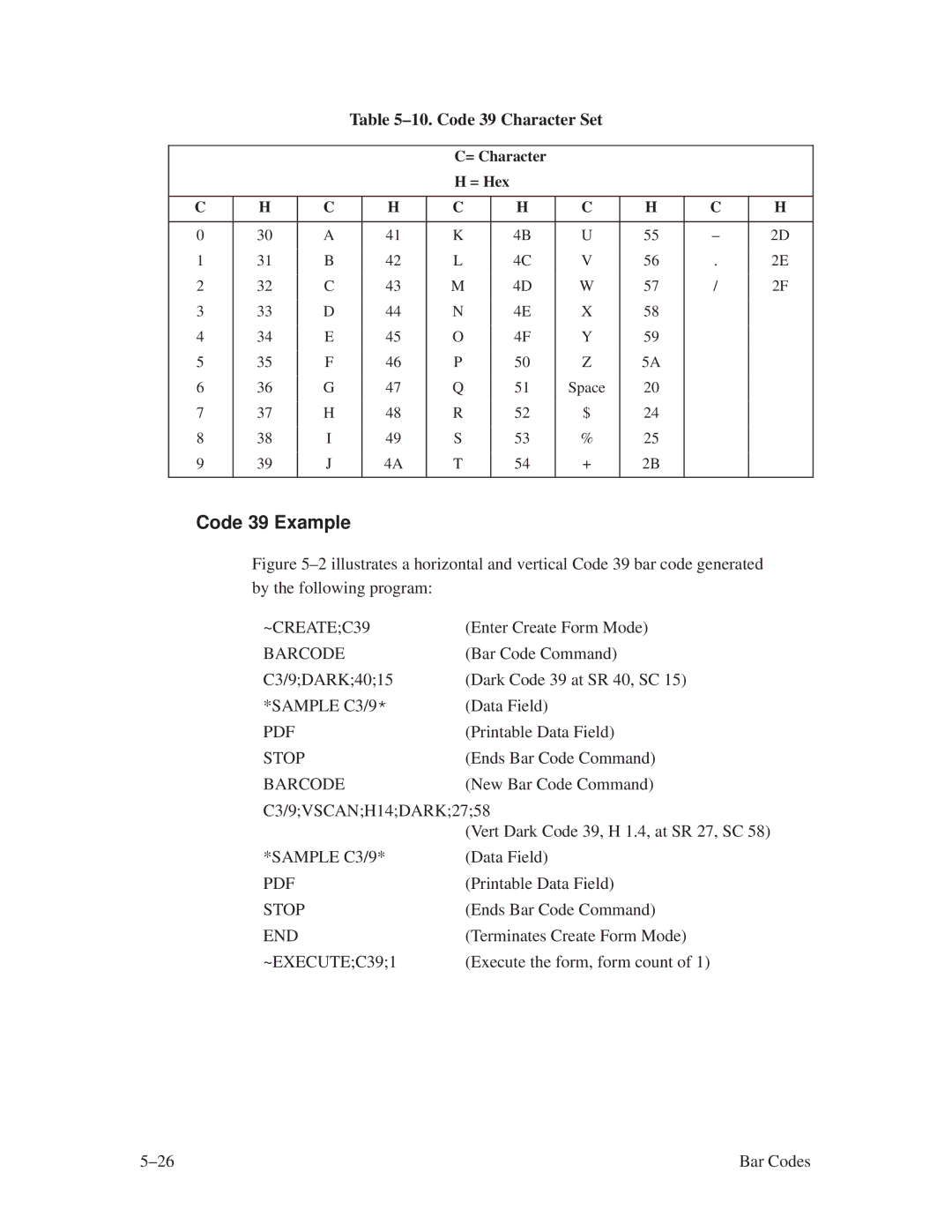 Printronix ThermaLine Series manual Code 39 Example, ±10. Code 39 Character Set, ~CREATEC39, Sample C3/9, ~EXECUTEC391 