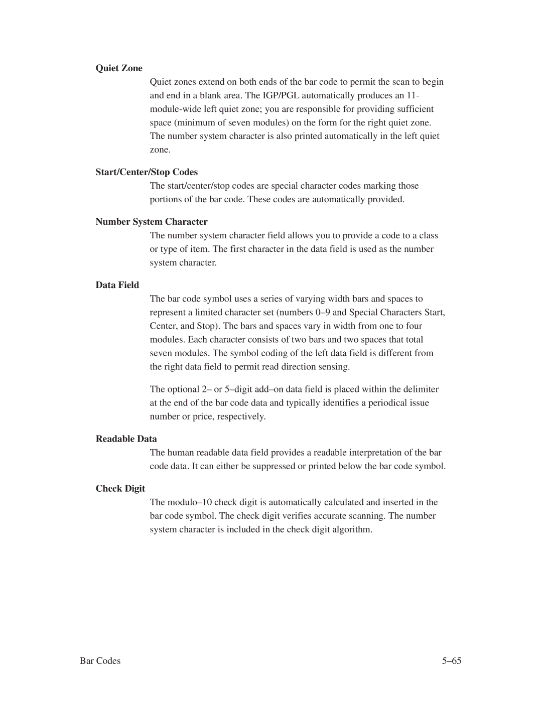 Printronix ThermaLine Series manual Quiet Zone, Number System Character 