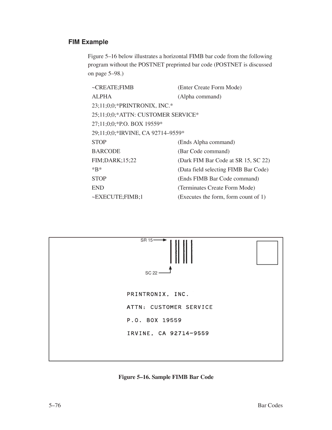 Printronix ThermaLine Series manual FIM Example, ~Createfimb, ~EXECUTEFIMB1 