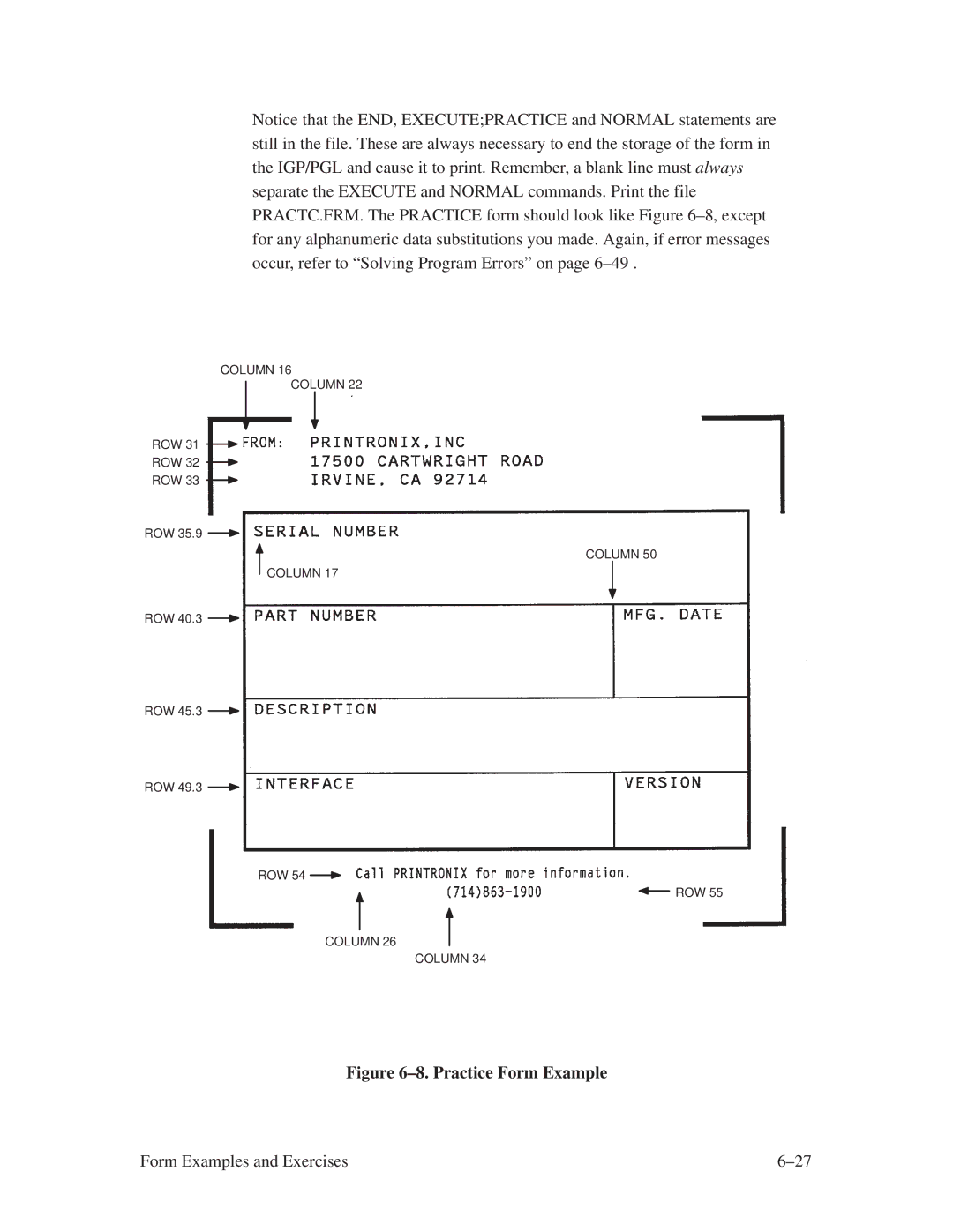 Printronix ThermaLine Series manual ±8. Practice Form Example 