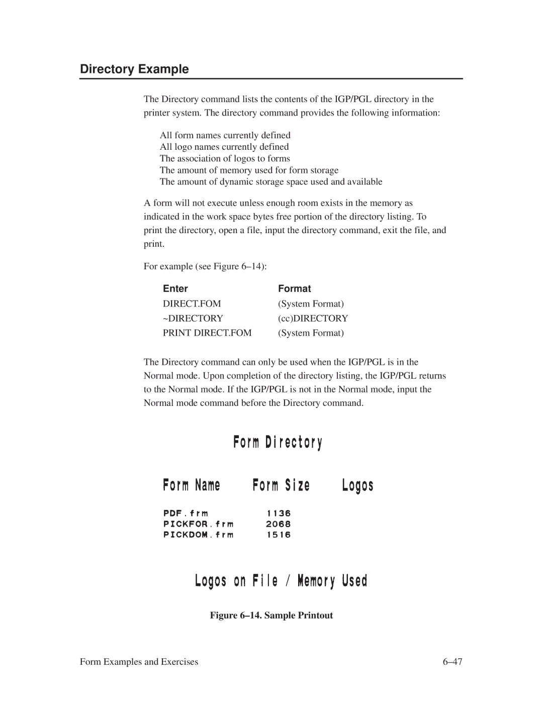 Printronix ThermaLine Series manual Directory Example, Direct.Fom, Print DIRECT.FOM 