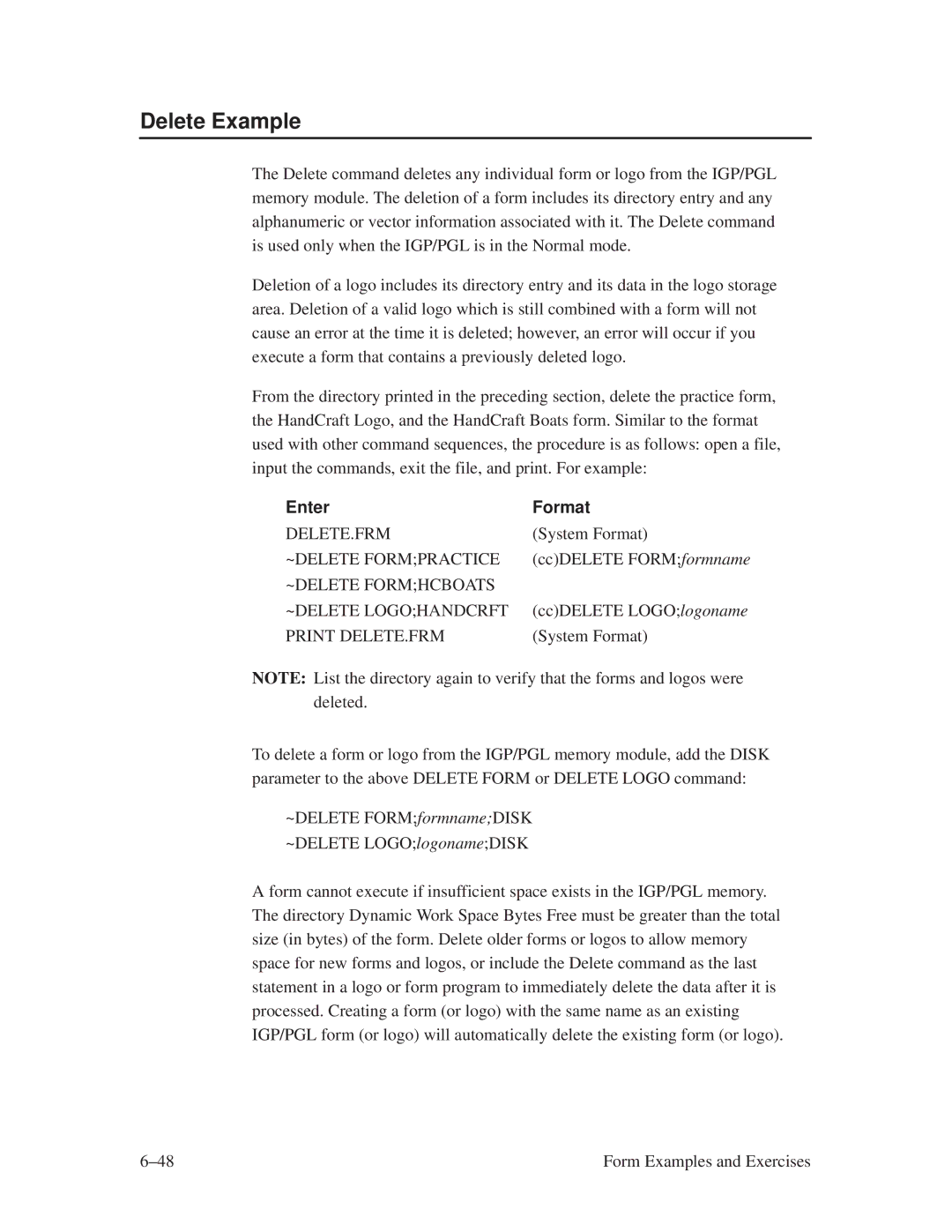 Printronix ThermaLine Series Delete Example, Delete.Frm, ~DELETE Formpractice, ~DELETE Formhcboats ~DELETE Logohandcrft 