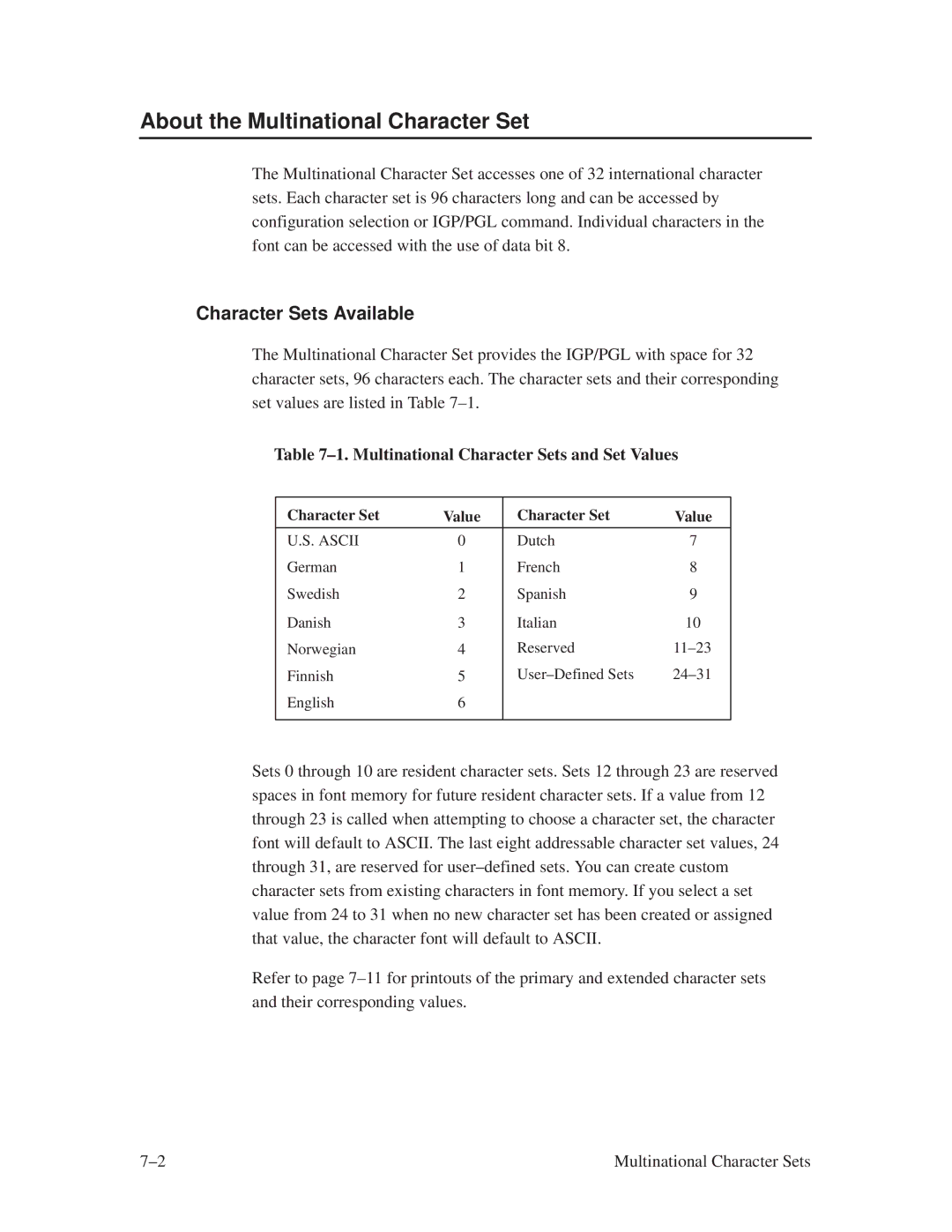 Printronix ThermaLine Series manual About the Multinational Character Set, Character Sets Available 