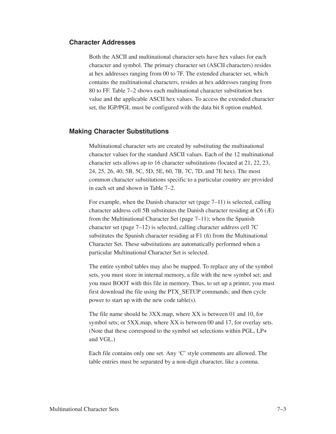 Printronix ThermaLine Series manual Character Addresses, Making Character Substitutions 