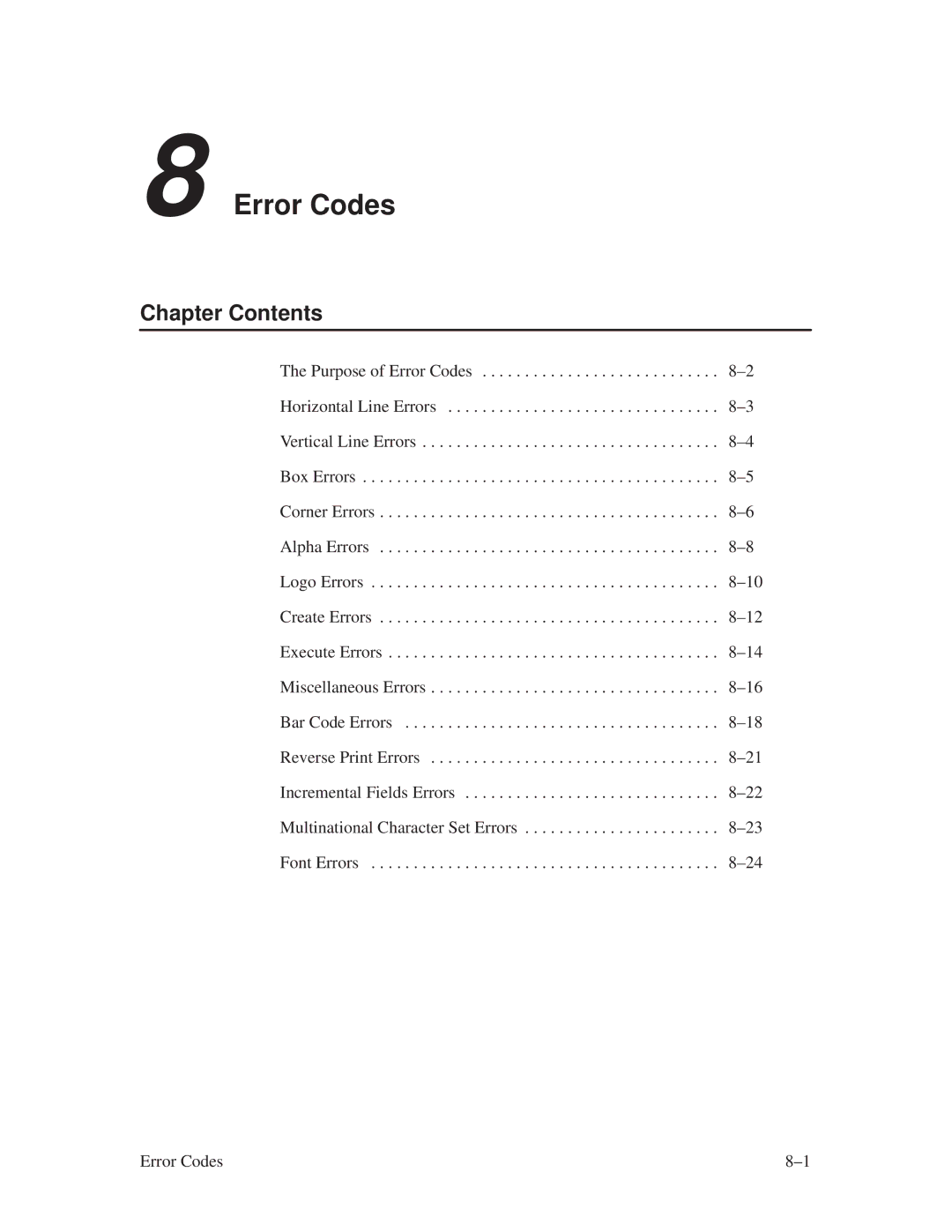 Printronix ThermaLine Series manual Error Codes 