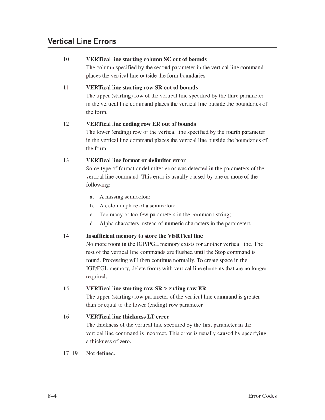 Printronix ThermaLine Series manual Vertical Line Errors 