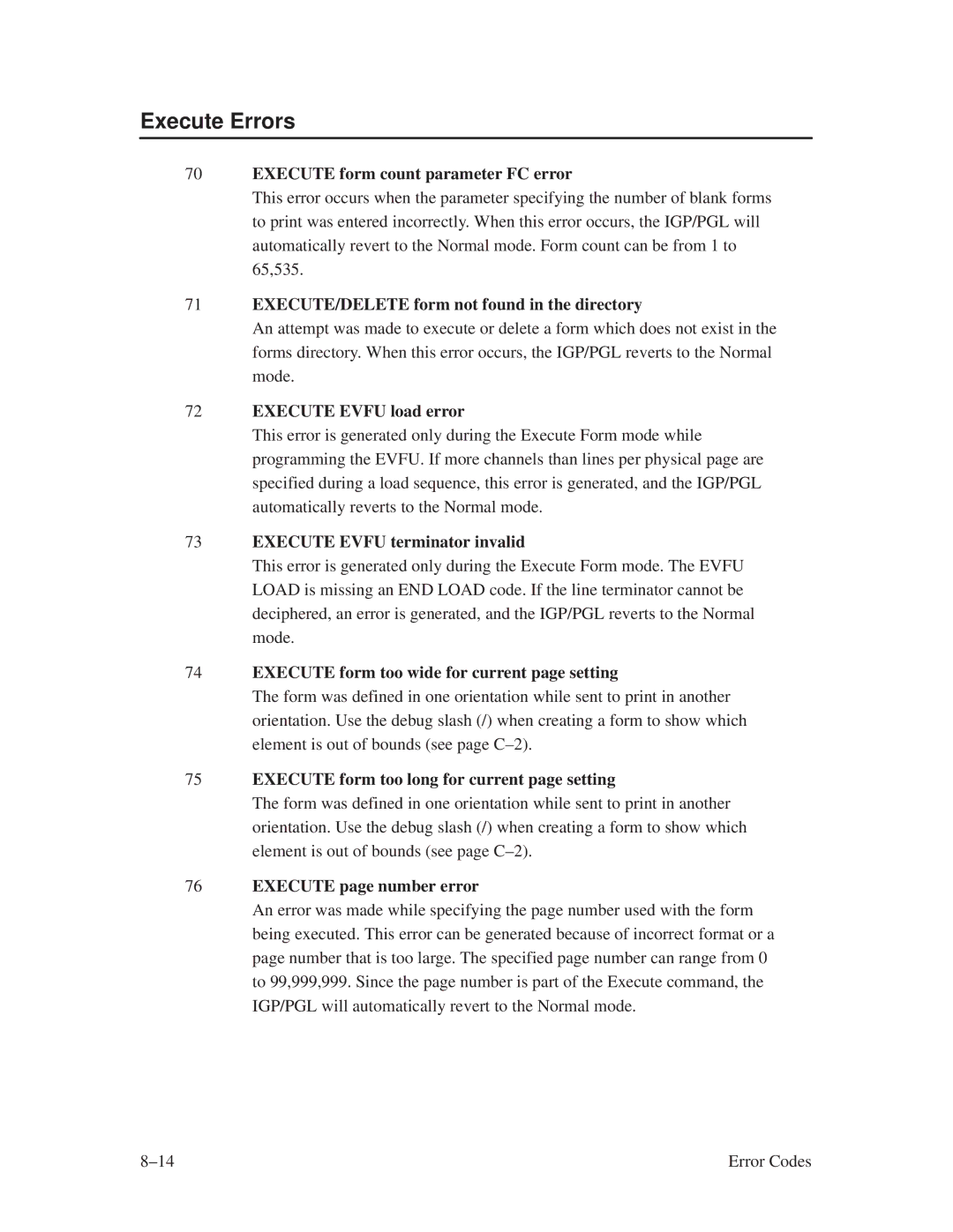 Printronix ThermaLine Series manual Execute Errors 