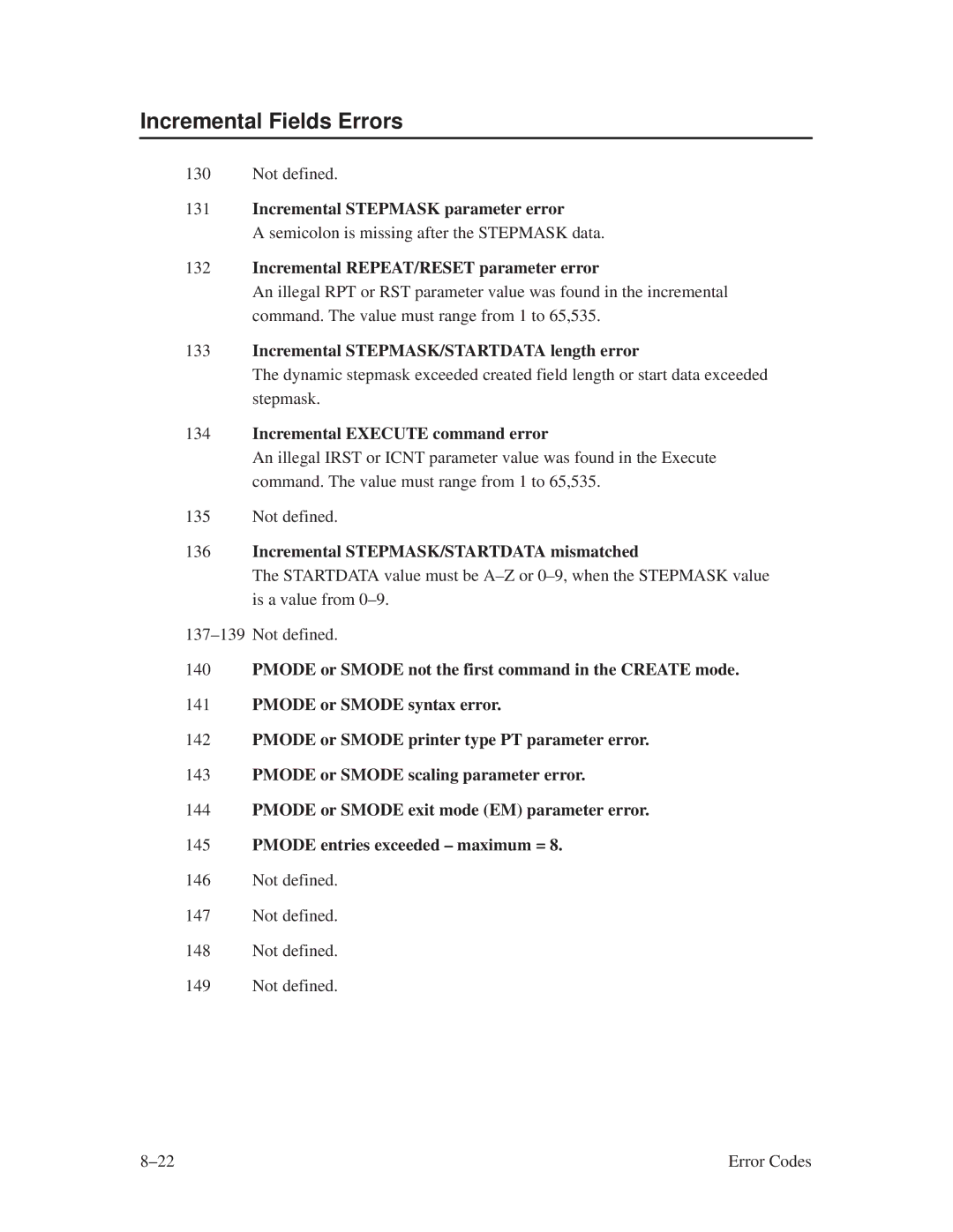 Printronix ThermaLine Series manual Incremental Fields Errors 