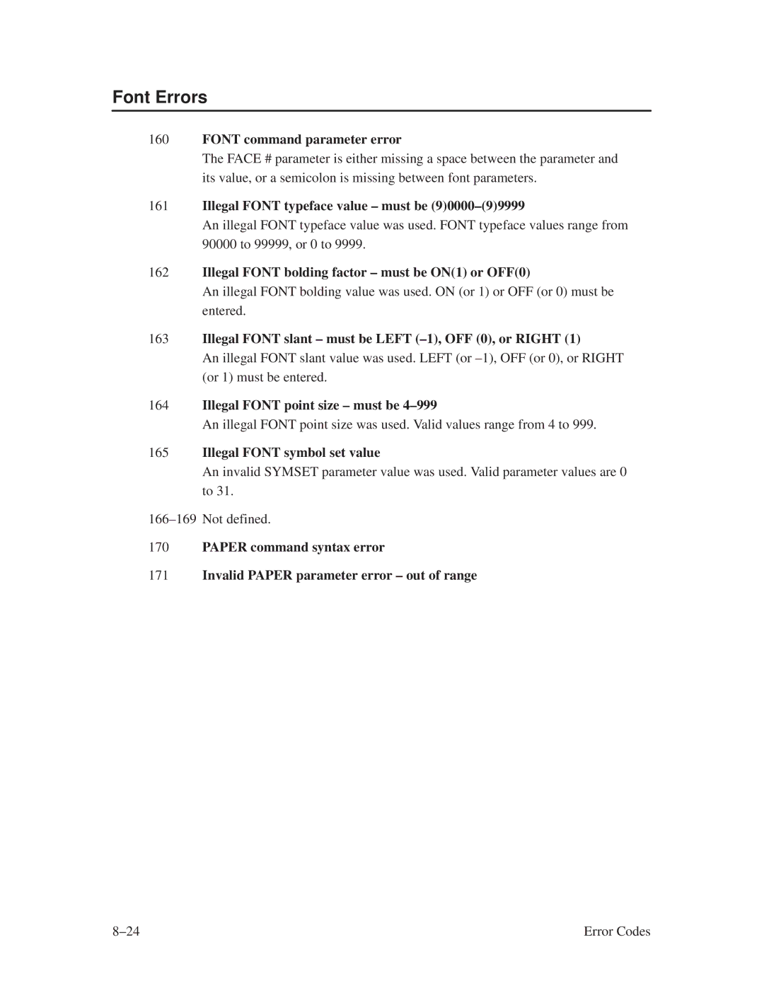 Printronix ThermaLine Series manual Font Errors 