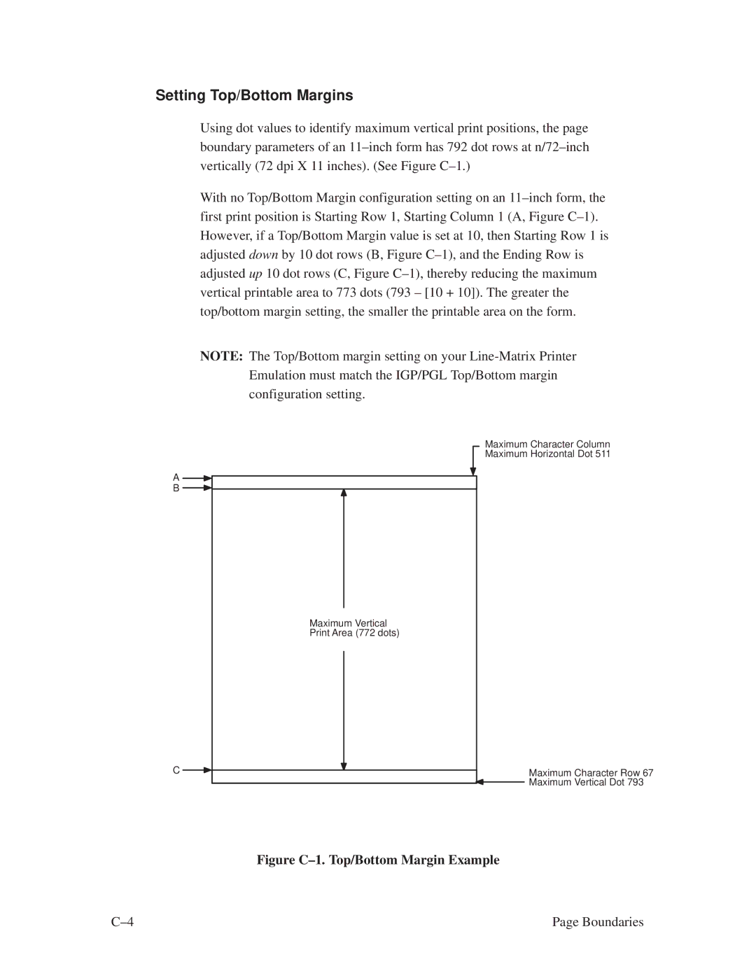 Printronix ThermaLine Series manual Setting Top/Bottom Margins, Figure C±1. Top/Bottom Margin Example 