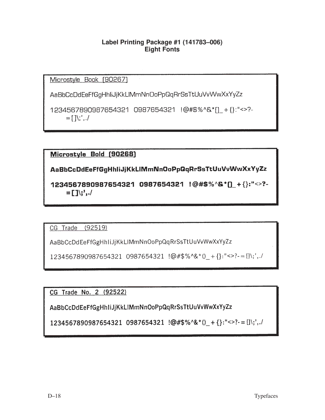 Printronix ThermaLine Series manual Label Printing Package #1 141783±006 Eight Fonts 