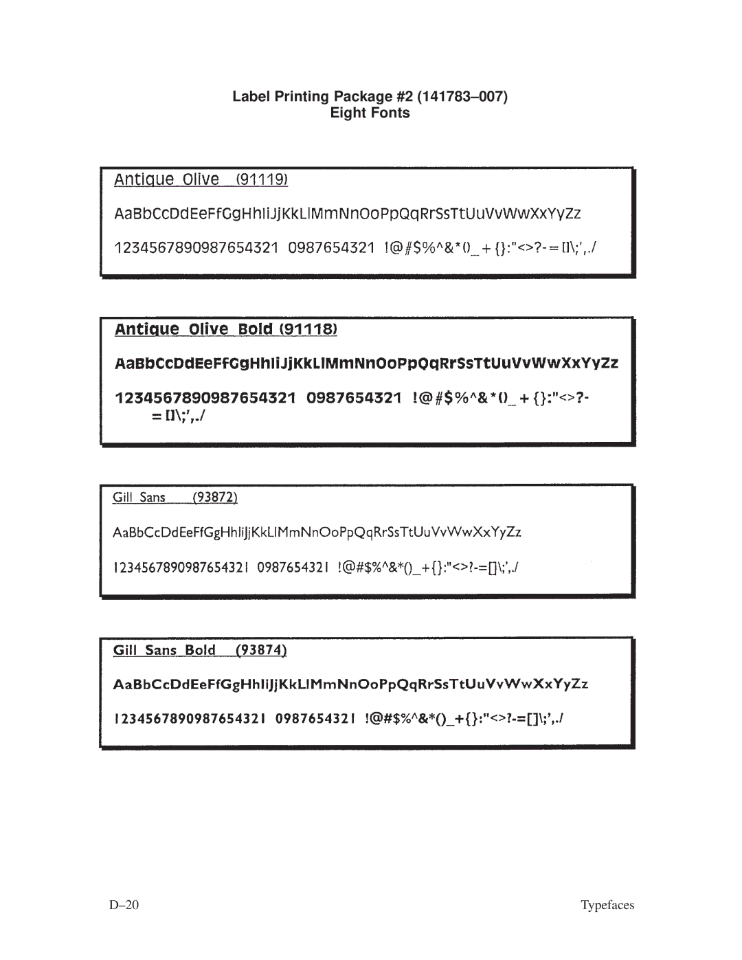 Printronix ThermaLine Series manual Label Printing Package #2 141783±007 Eight Fonts 