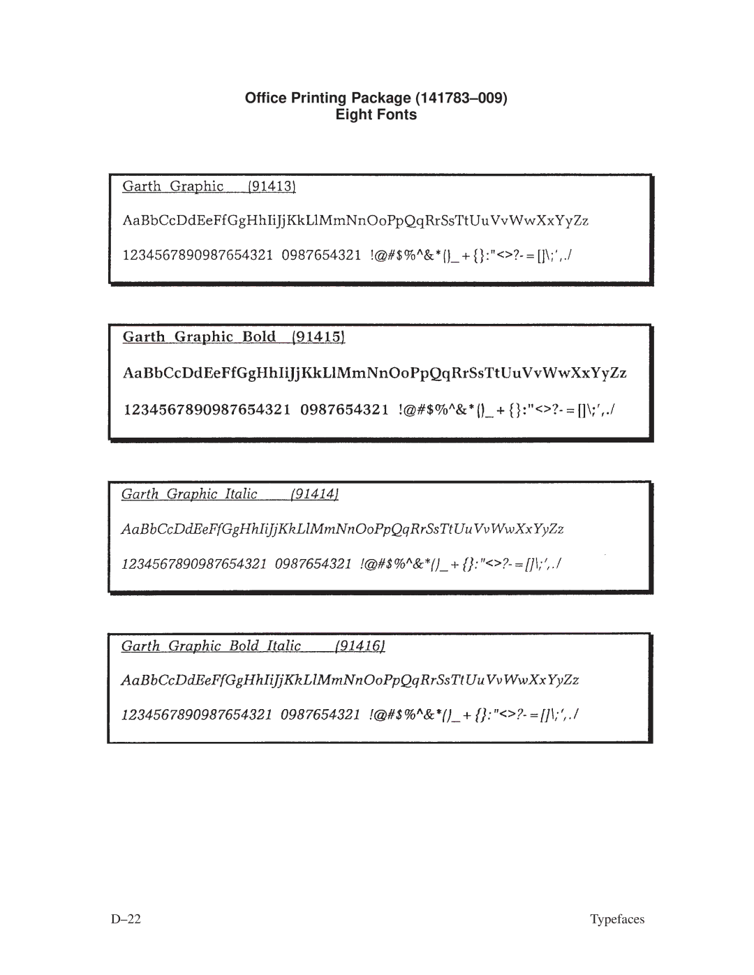 Printronix ThermaLine Series manual Office Printing Package 141783±009 Eight Fonts 