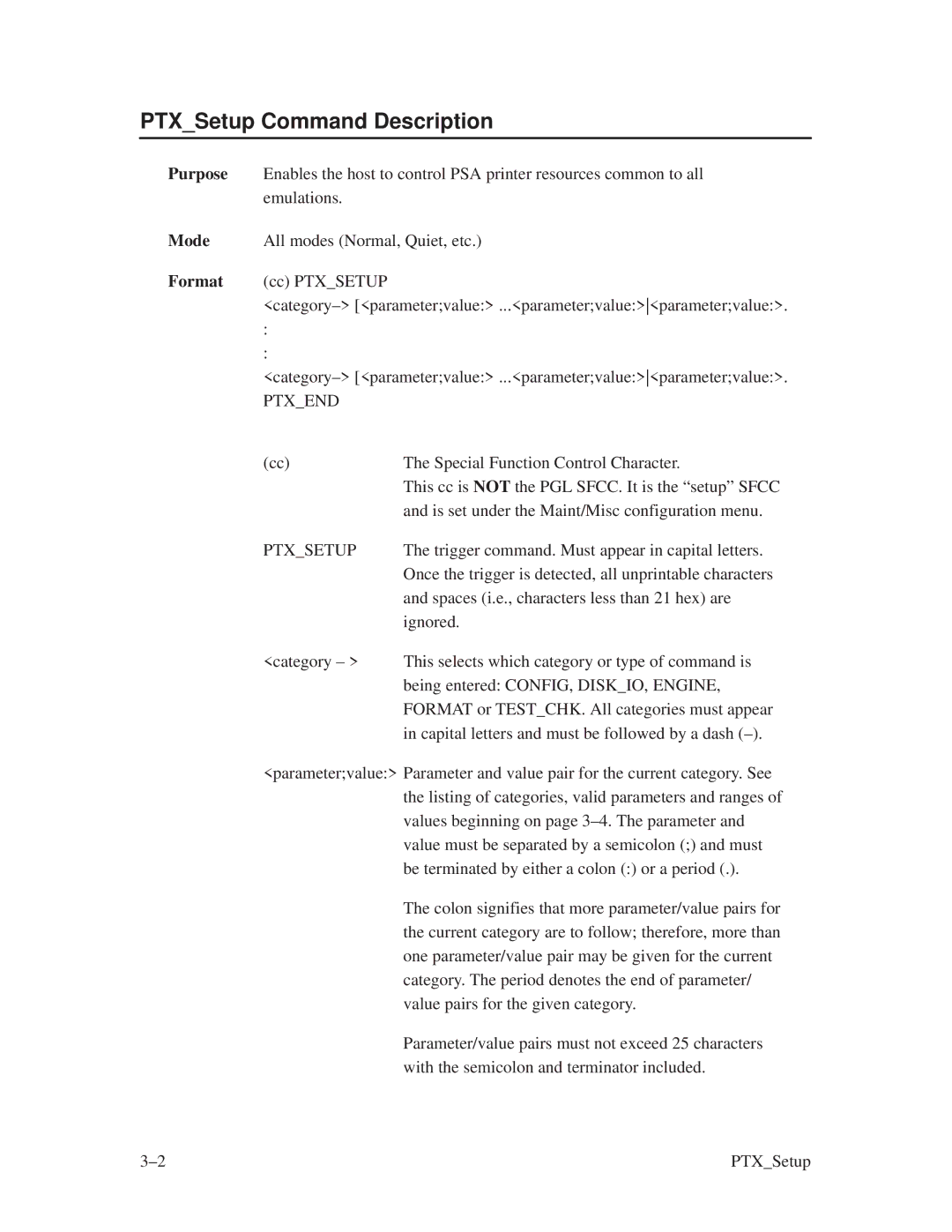 Printronix ThermaLine Series manual PTXSetup Command Description, Ptxend, Ptxsetup 