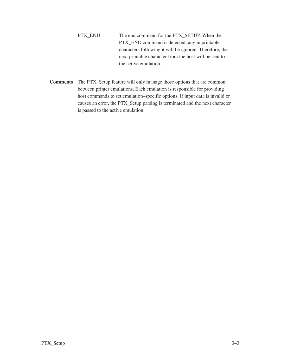 Printronix ThermaLine Series manual End command for the PTXSETUP. When 