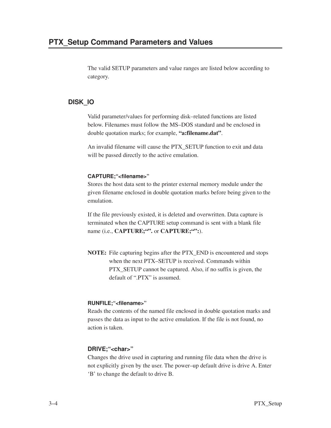 Printronix ThermaLine Series manual PTXSetup Command Parameters and Values, Diskio 