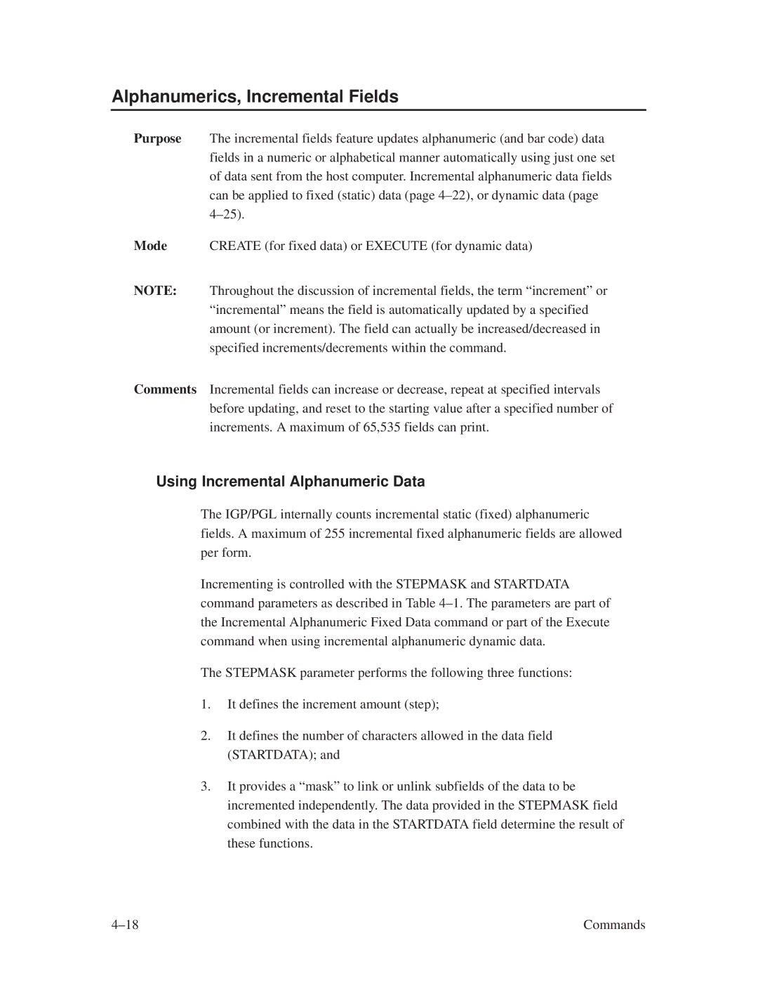 Printronix ThermaLine Series manual Alphanumerics, Incremental Fields, Using Incremental Alphanumeric Data 