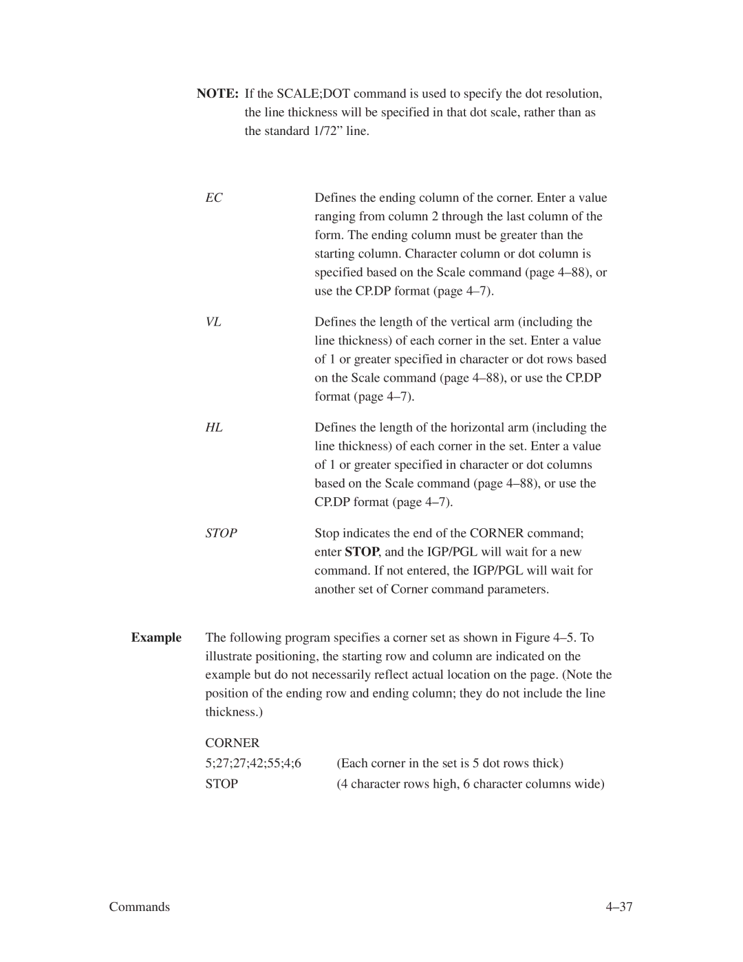 Printronix ThermaLine Series Defines the length of the vertical arm including, Format page 4±7, CP.DP format page 4±7 