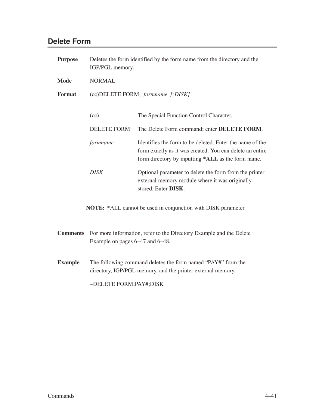 Printronix ThermaLine Series manual ~Delete Formpay#Disk 