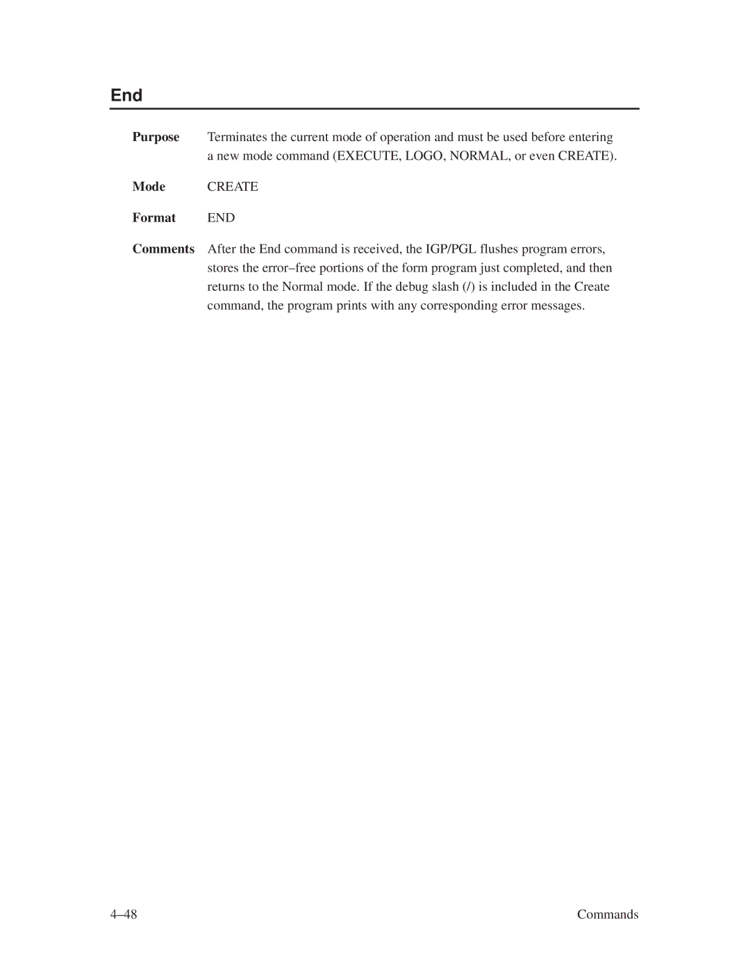 Printronix ThermaLine Series manual End, Format END 