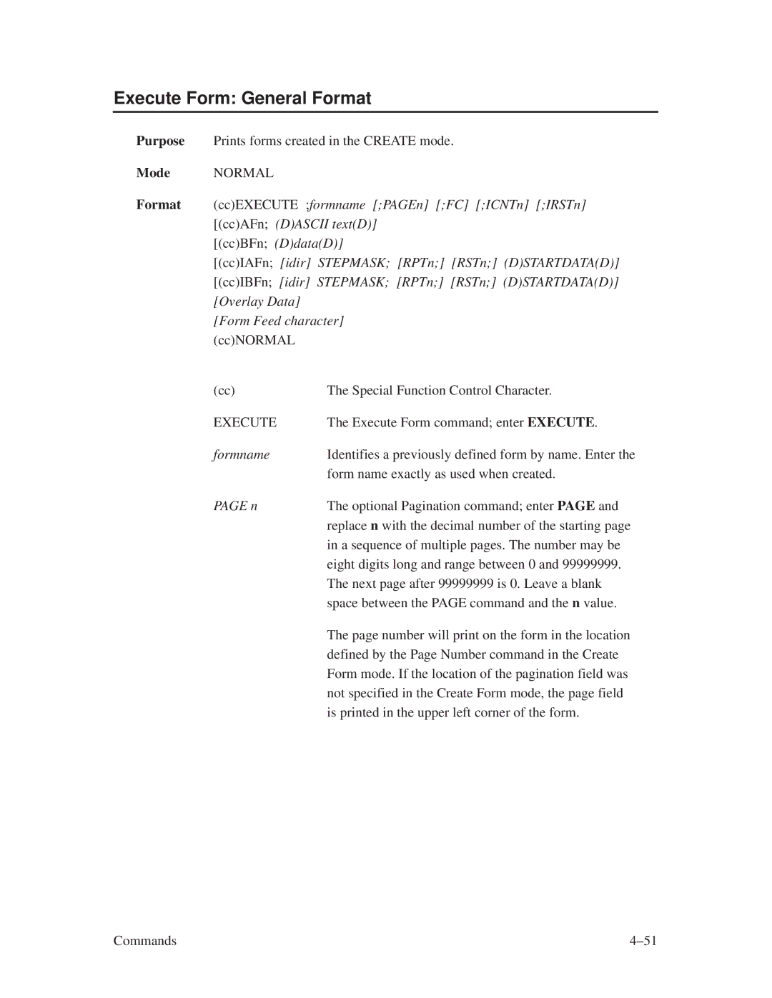 Printronix ThermaLine Series manual Execute Form General Format 