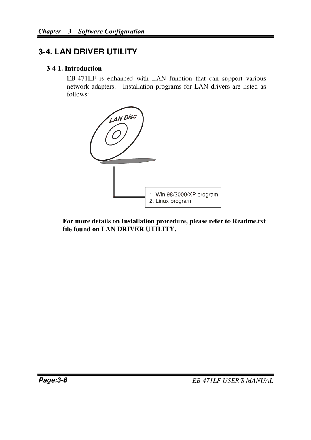 Pro-Tech EB-471LF M1, ULV Celeron M 3.5 Embedded Card With VGA/ SOUND/ LAN user manual LAN Driver Utility, Introduction 