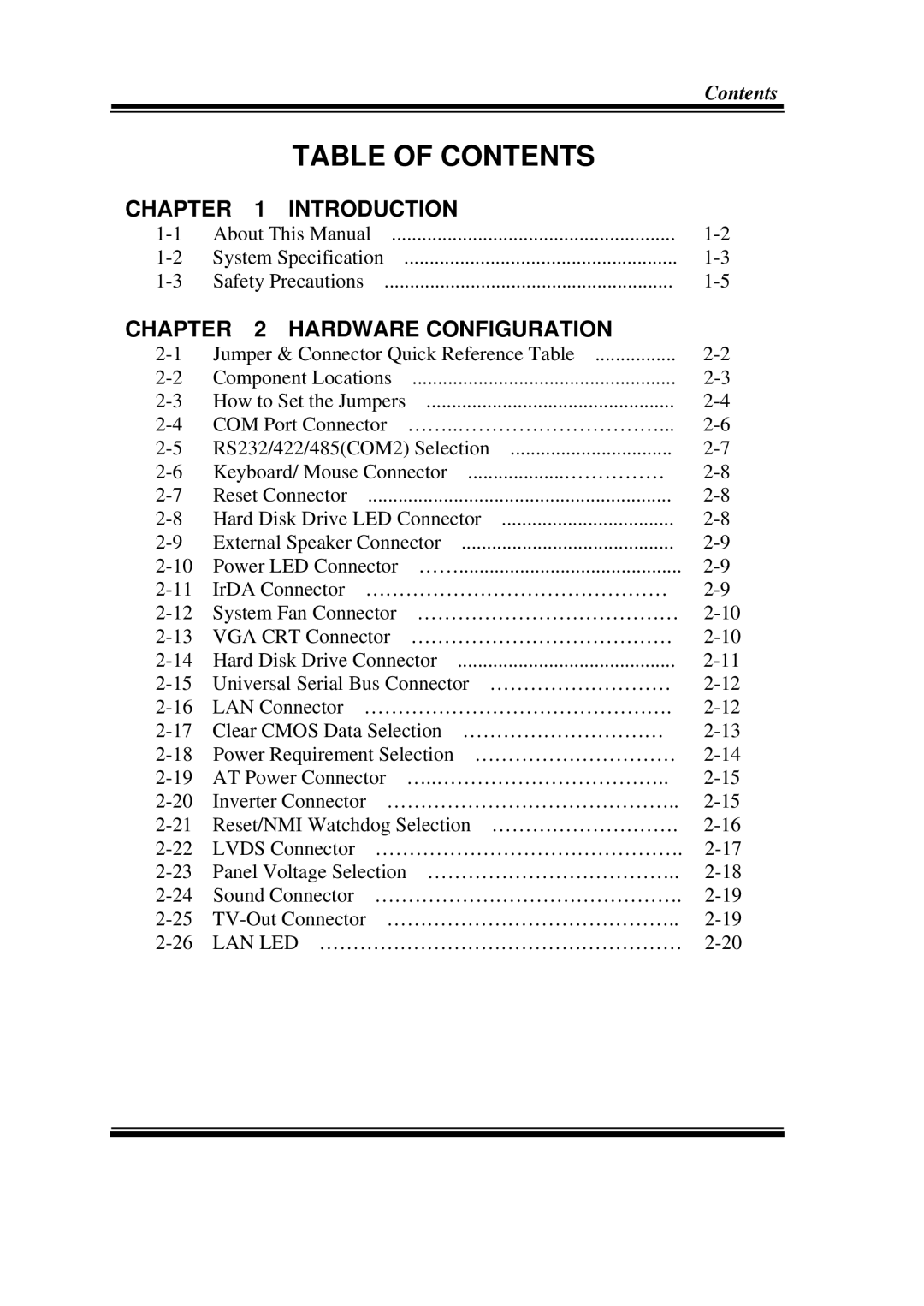 Pro-Tech EB-471LF M1, ULV Celeron M 3.5 Embedded Card With VGA/ SOUND/ LAN user manual Table of Contents 