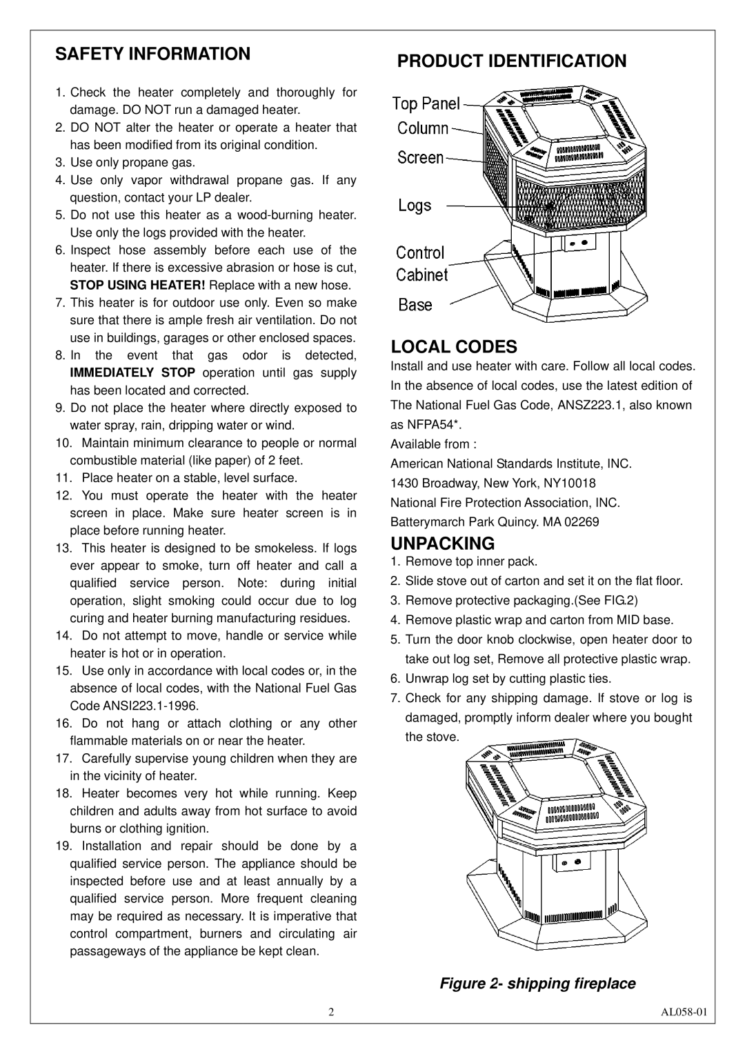 Procom AL500HYLA installation manual Safety Information, Product Identification Local Codes, Unpacking 