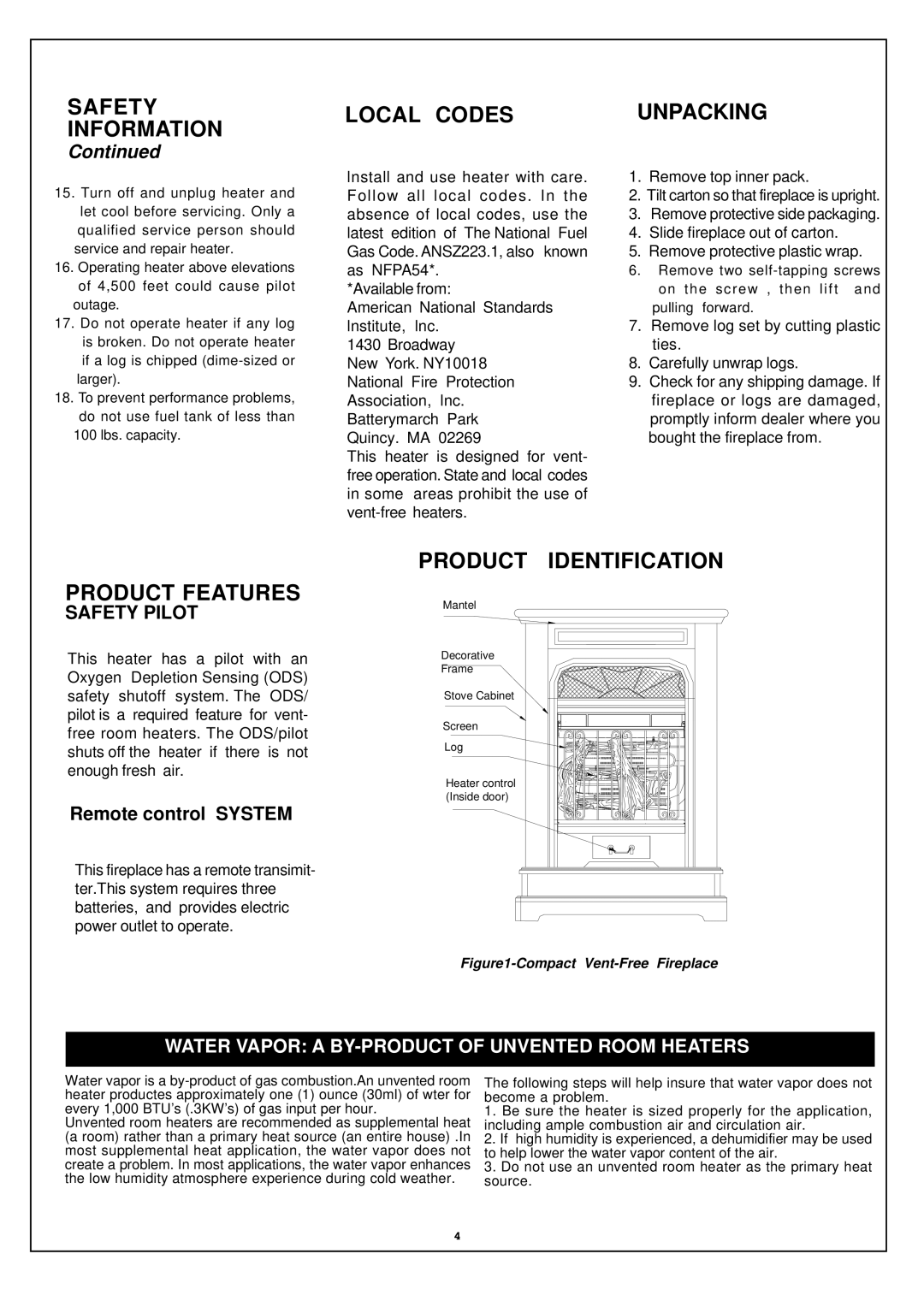 Procom EL250RYLB-O, EN250RYLB-O Safety Information Local Codes, Product Features, Product Identification, Safety Pilot 