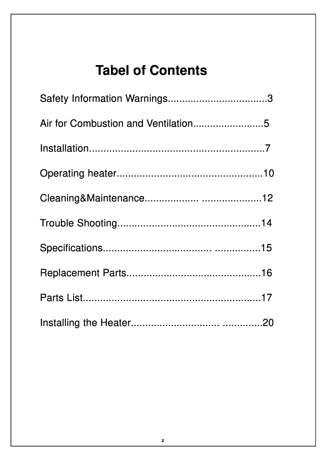 Procom EL250RYLB-O, EN250RYLB-O installation manual Tabel of Contents 