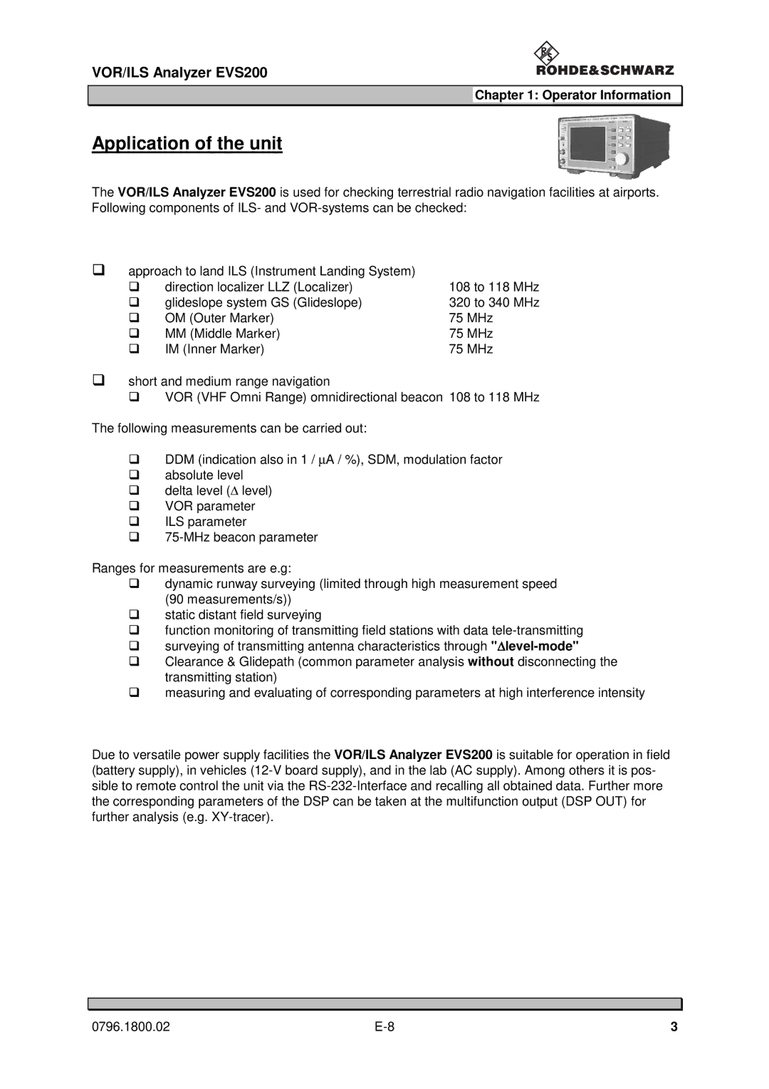 Procom EVS200 user manual Application of the unit 