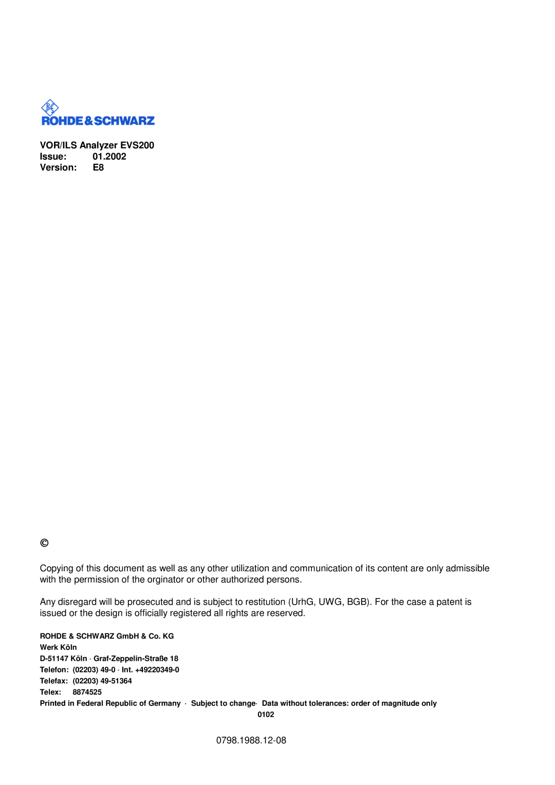 Procom user manual VOR/ILS Analyzer EVS200 Issue Version E8 