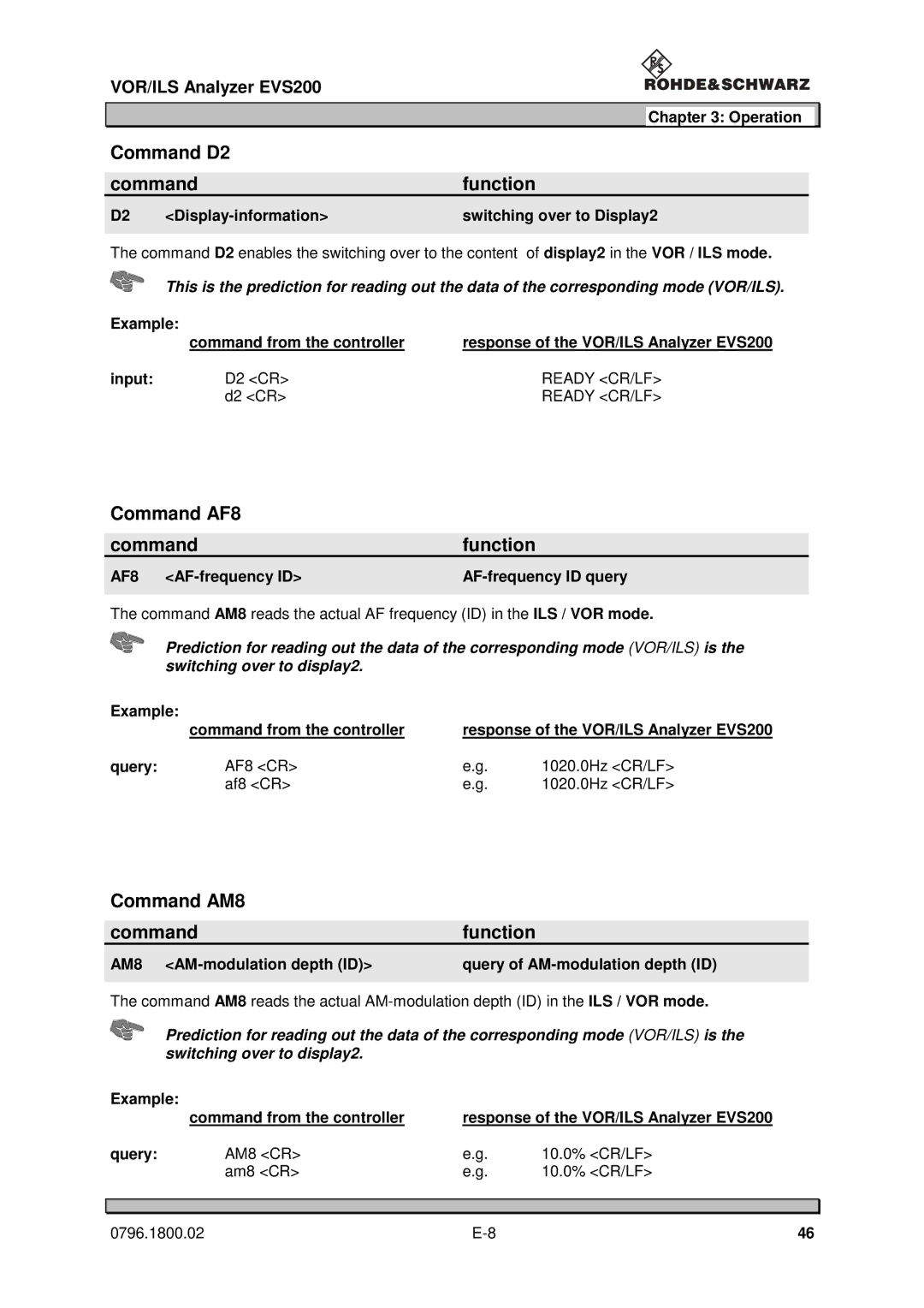 Procom EVS200 user manual Command D2 Function, D2 Display-information Switching over to Display2 