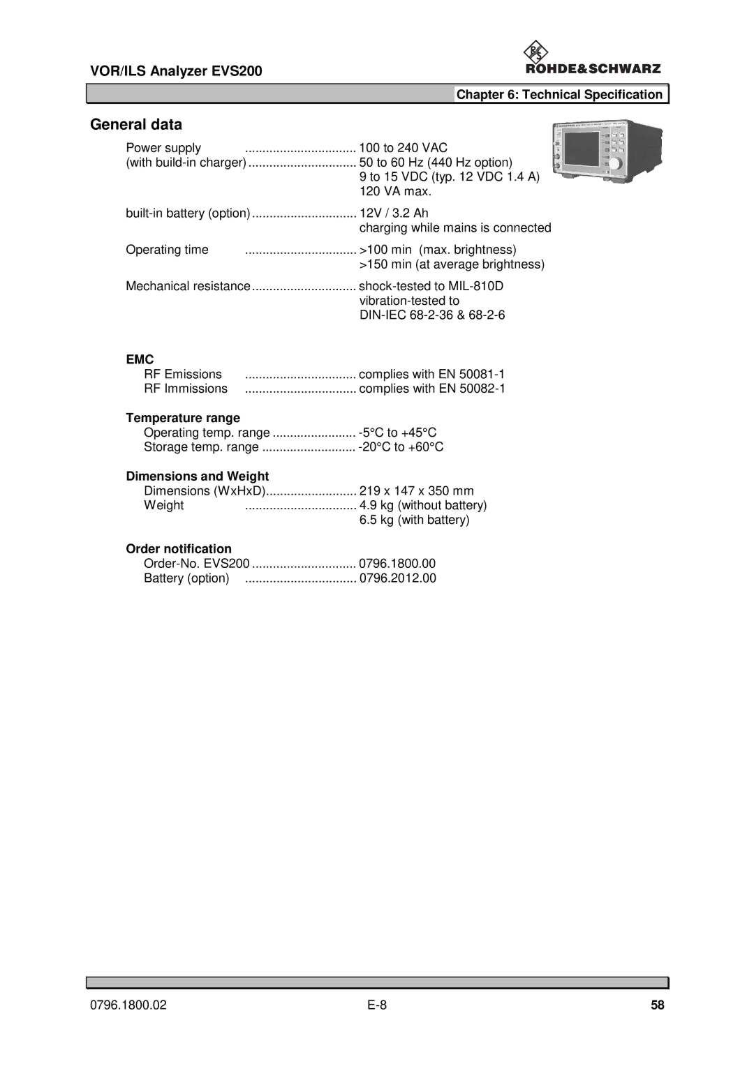 Procom EVS200 user manual Emc, Temperature range, Dimensions and Weight, Order notification 