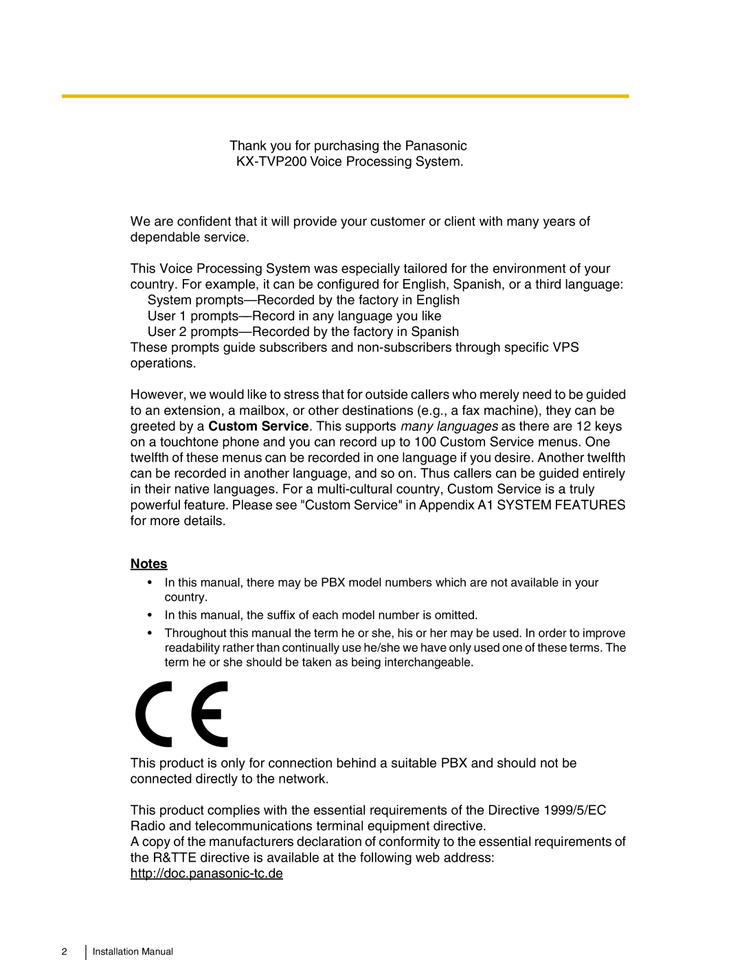 Procom KX-TVP200 manual Installation Manual 