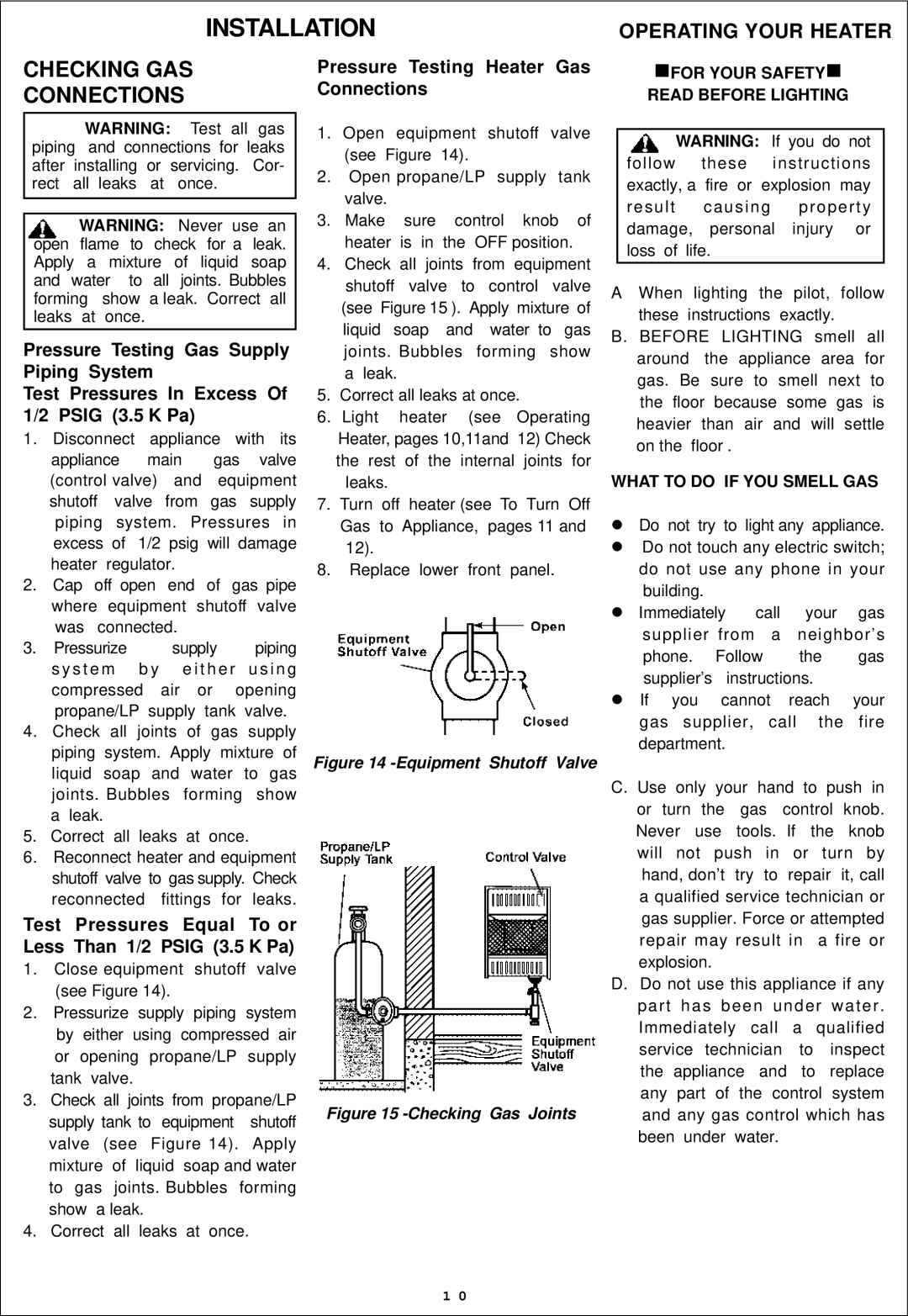 Procom ML100HPA, ML060HPA, ML100TPA installation manual Checking GAS Connections, For Your Safety Read Before Lighting 