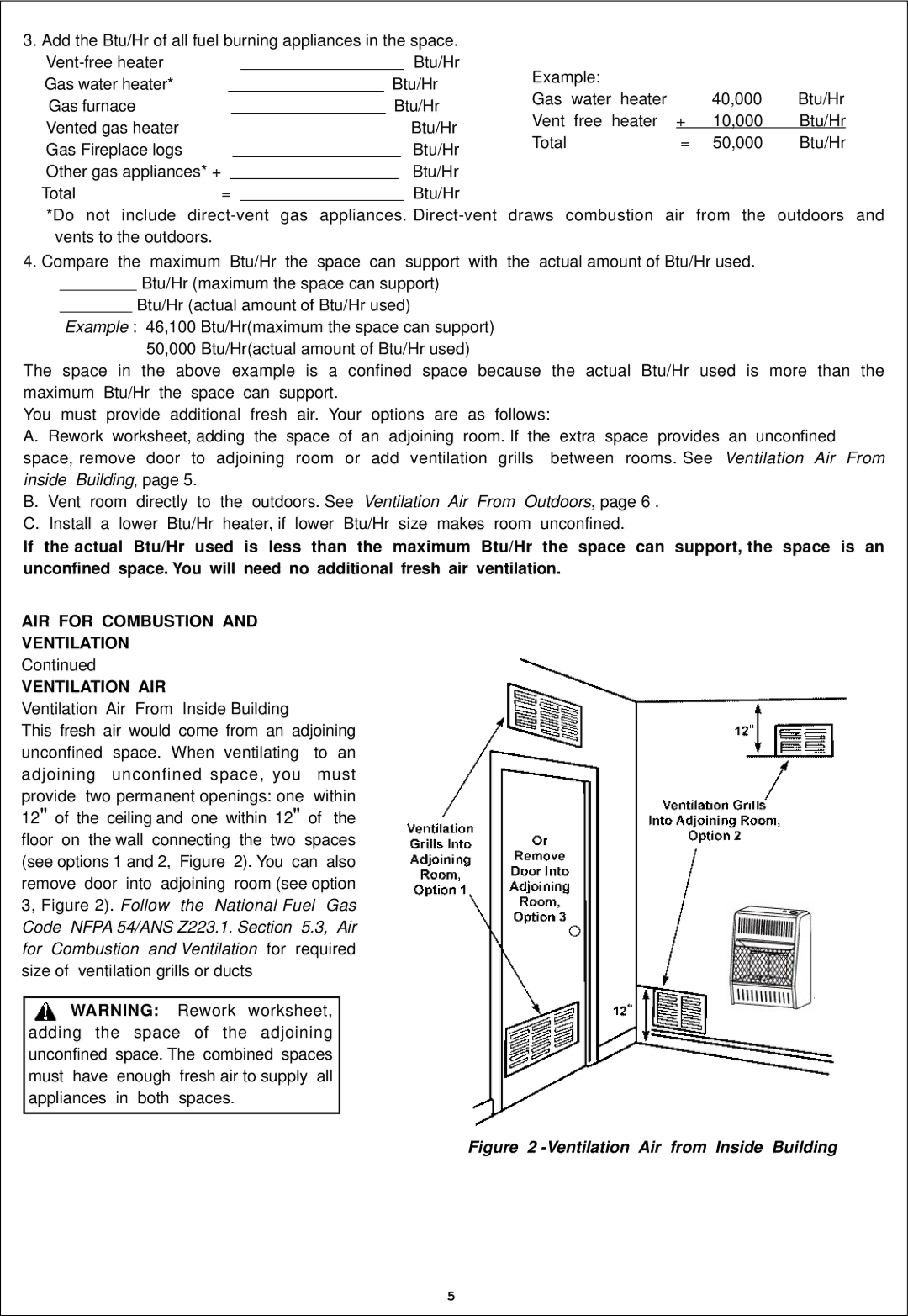 Procom ML100TPA, ML060HPA, ML100HPA AIR for Combustion Ventilation Ventilation AIR, Ventilation Air from Inside Building 