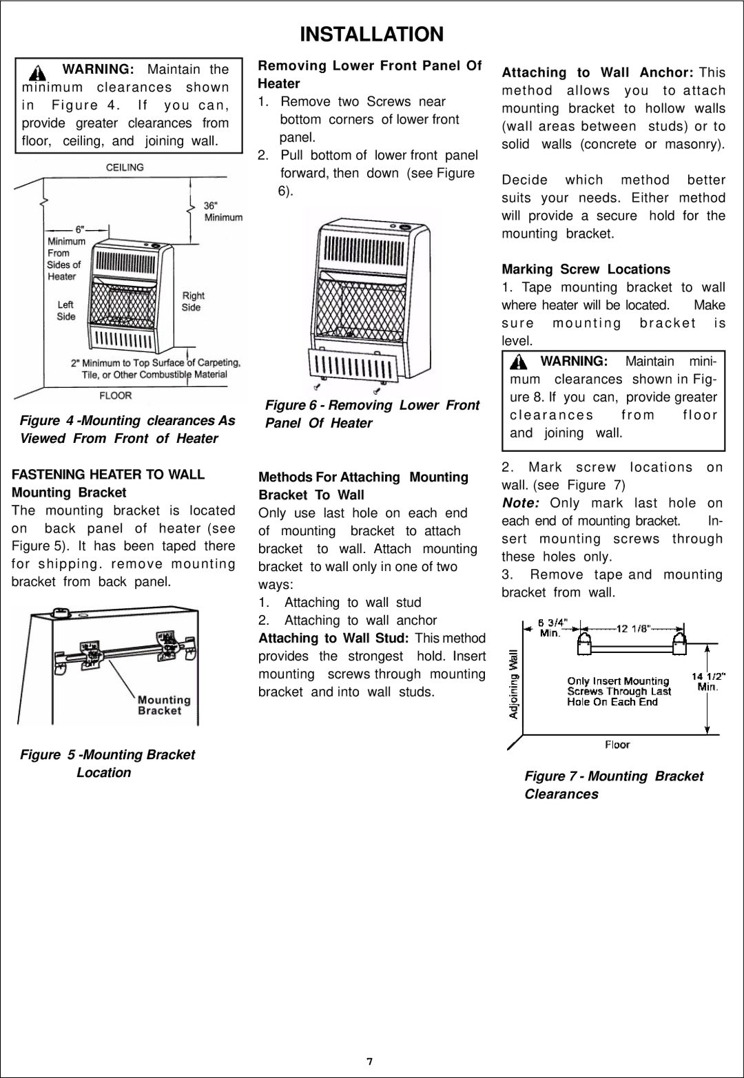 Procom ML100HPA, ML060HPA Installation, Fastening Heater to Wall Mounting Bracket, Removing Lower Front Panel Of Heater 