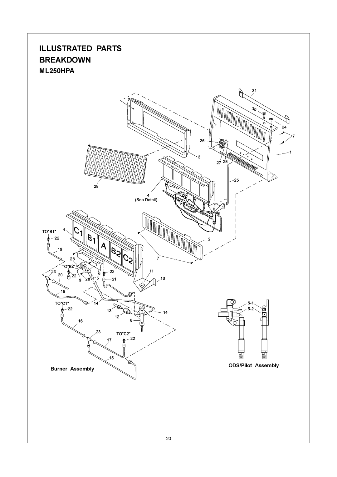 Procom ML250HPA, ML150HPA, ML150TPA installation manual ODS/Pilot Assembly Burner Assembly 