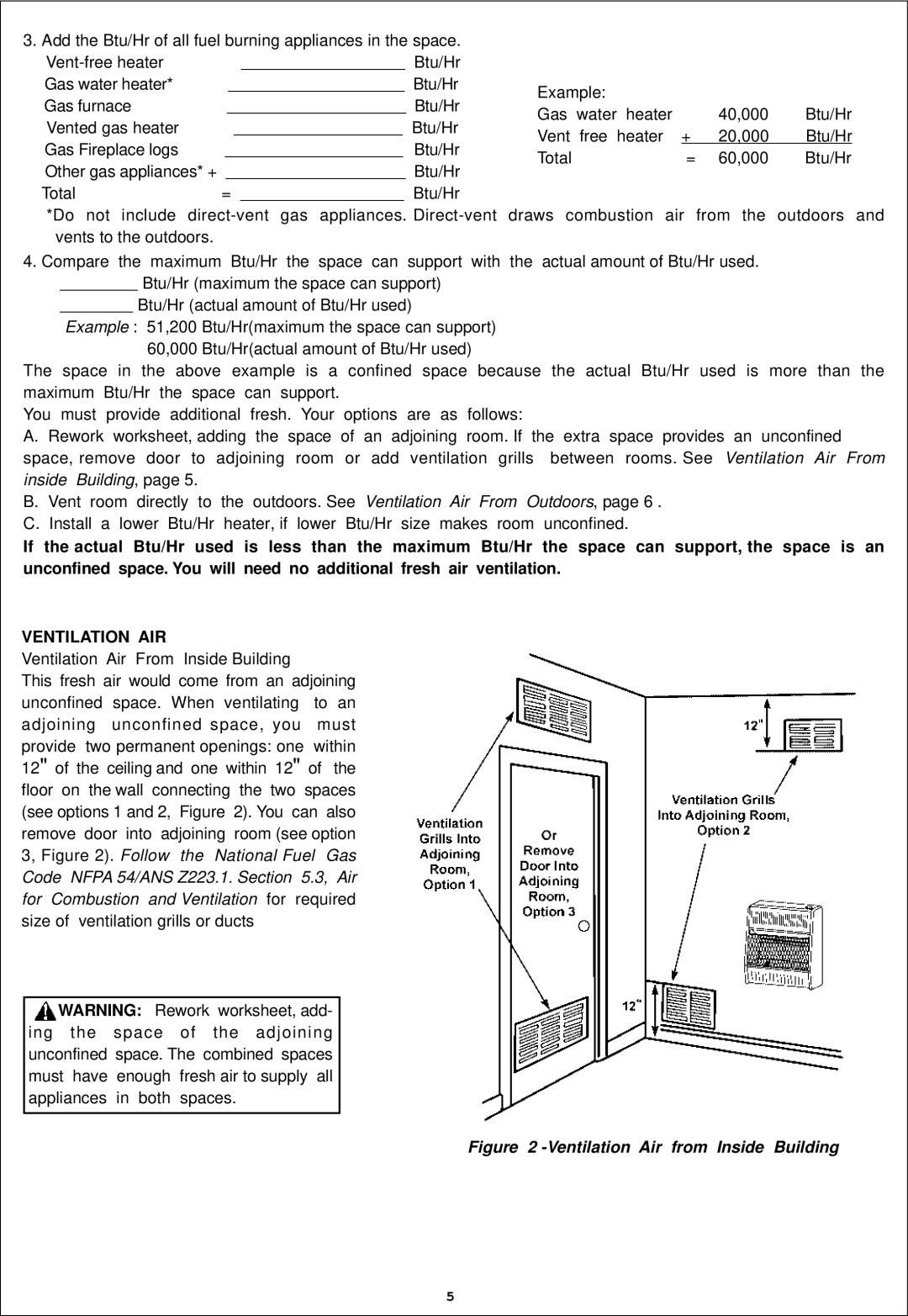 Procom ML200TBA, ML300HBA, ML300TBA, ML200HBA installation manual Ventilation AIR, Ventilation Air from Inside Building 