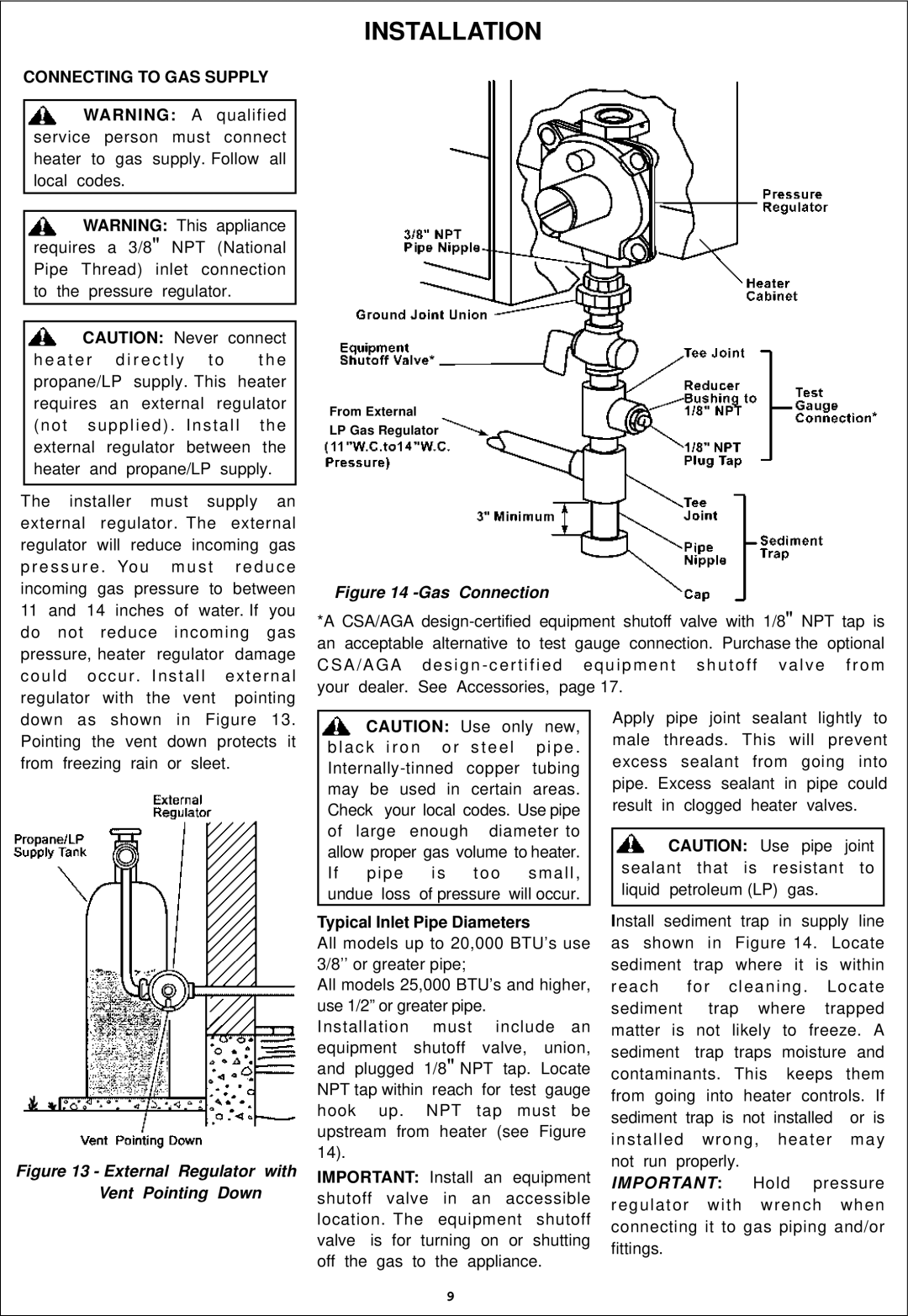 Procom ML200TBA, ML300HBA, ML300TBA, ML200HBA installation manual Connecting to GAS Supply, Important Install 