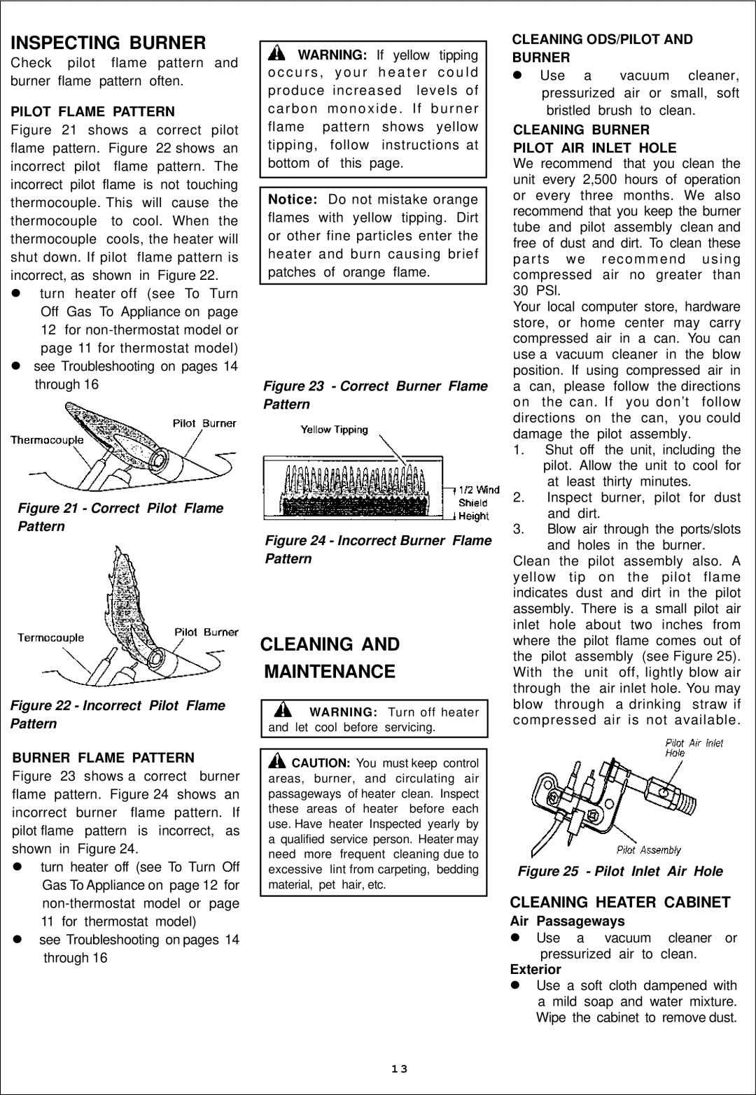 Procom ML300TGA, ML300HGA installation manual Inspecting Burner, Cleaning Maintenance 