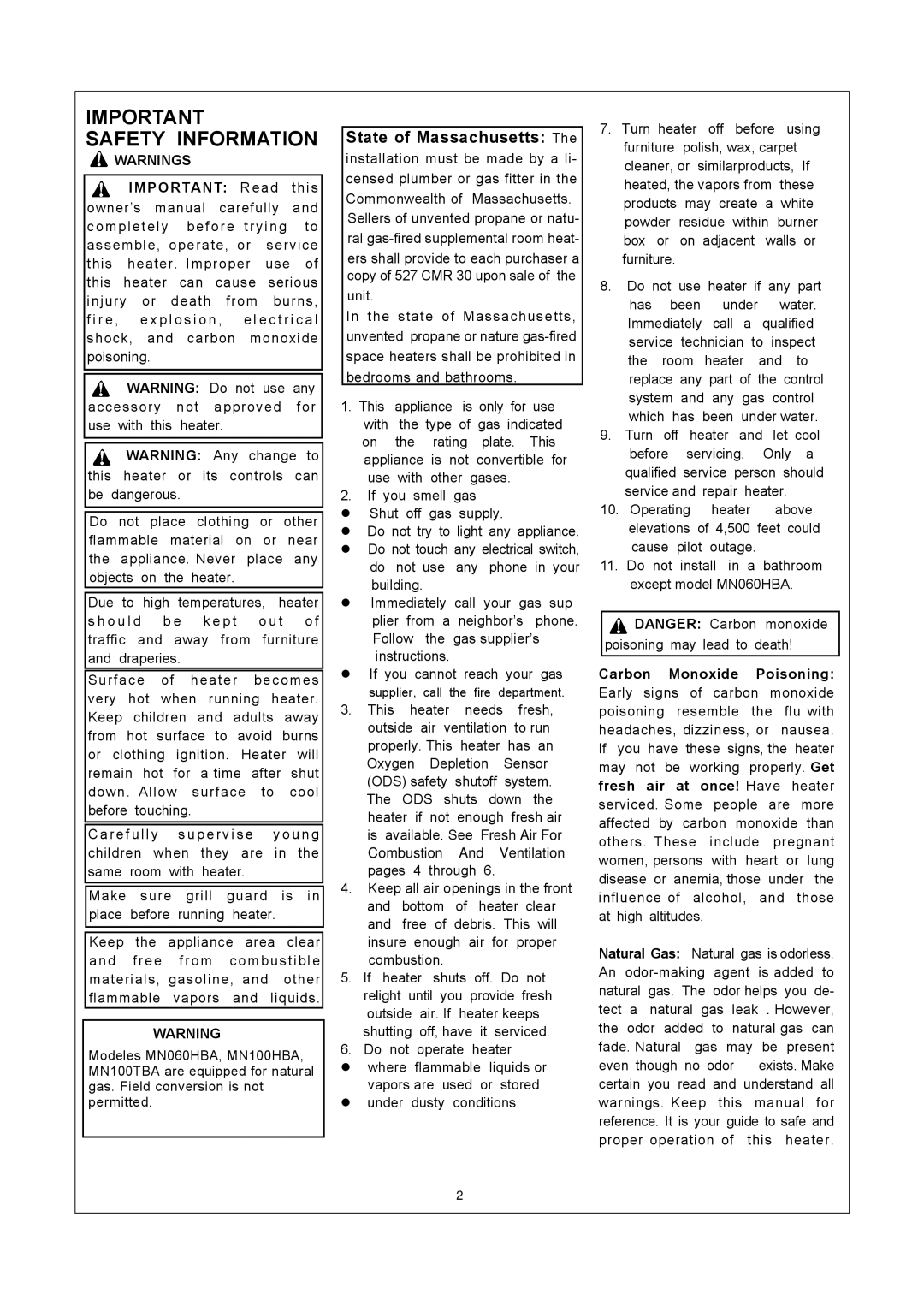 Procom MN100TBA, MN100HBA, MN060HBA installation manual Safety Information 