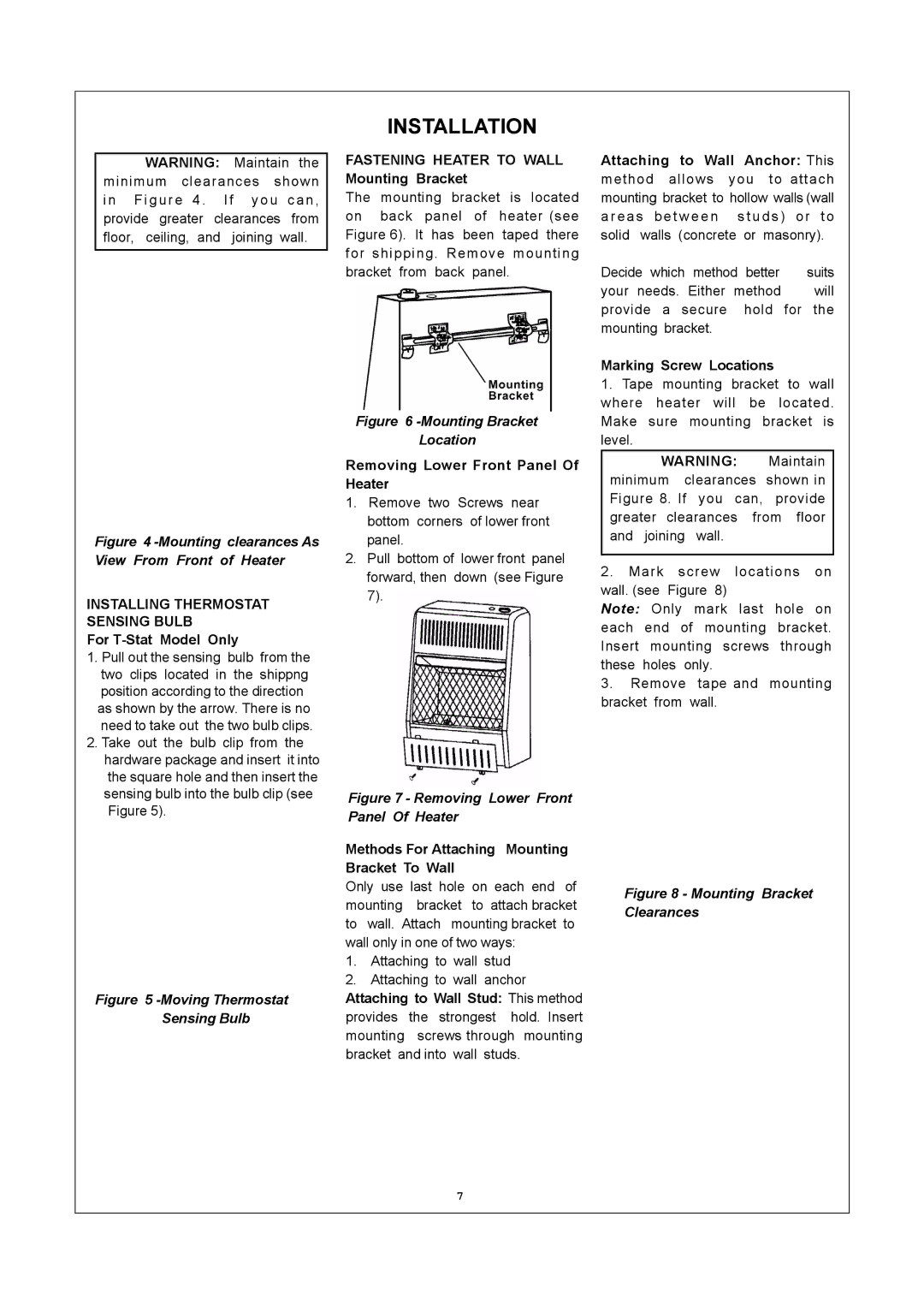 Procom MN060HBA, MN100HBA, MN100TBA installation manual Installation, Installing Thermostat Sensing Bulb 