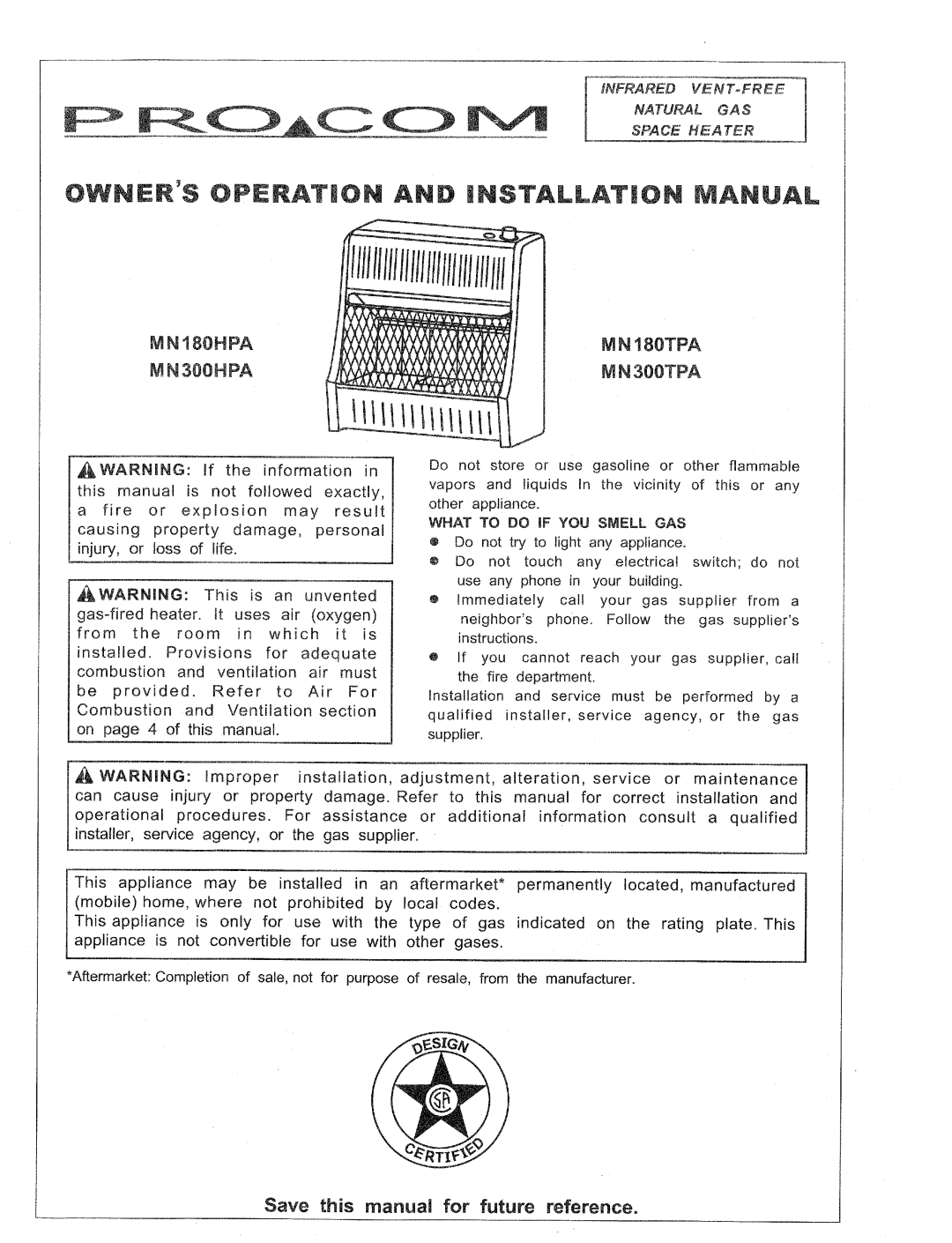 Procom MN180TPA, MN180HPA, MN300HPA, MN300TPA manual 