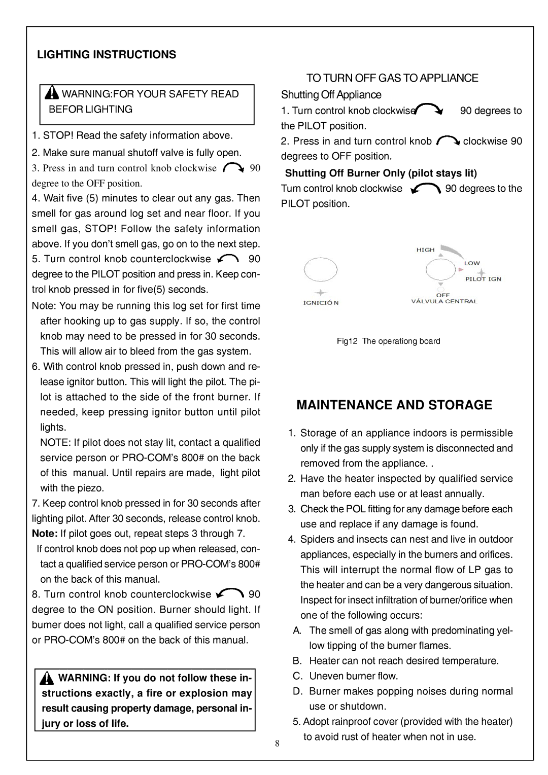 Procom PN750HYLB, PN750HYLA, PL600HYLB, PL600HYLA installation manual Maintenance and Storage, Lighting Instructions 