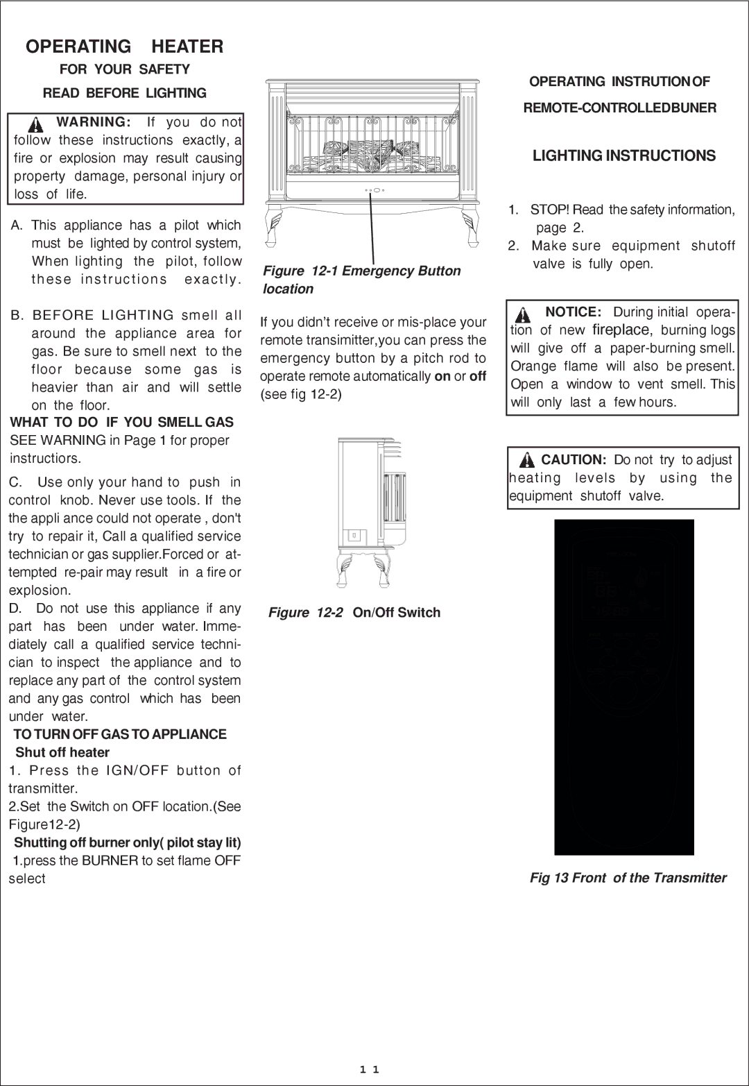 Procom QL300RYLA-W Operating Heater, For Your Safety Read Before Lighting, To Turn OFF GAS to Appliance Shut off heater 