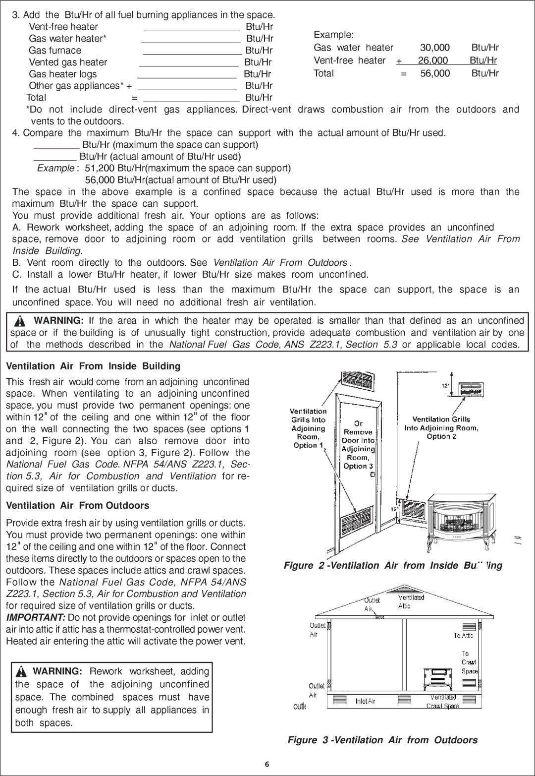 Procom QN300RYLA-W, QL300RYLA-W Ventilation Air From lnside Building, Ventilation Air From Outdoors 