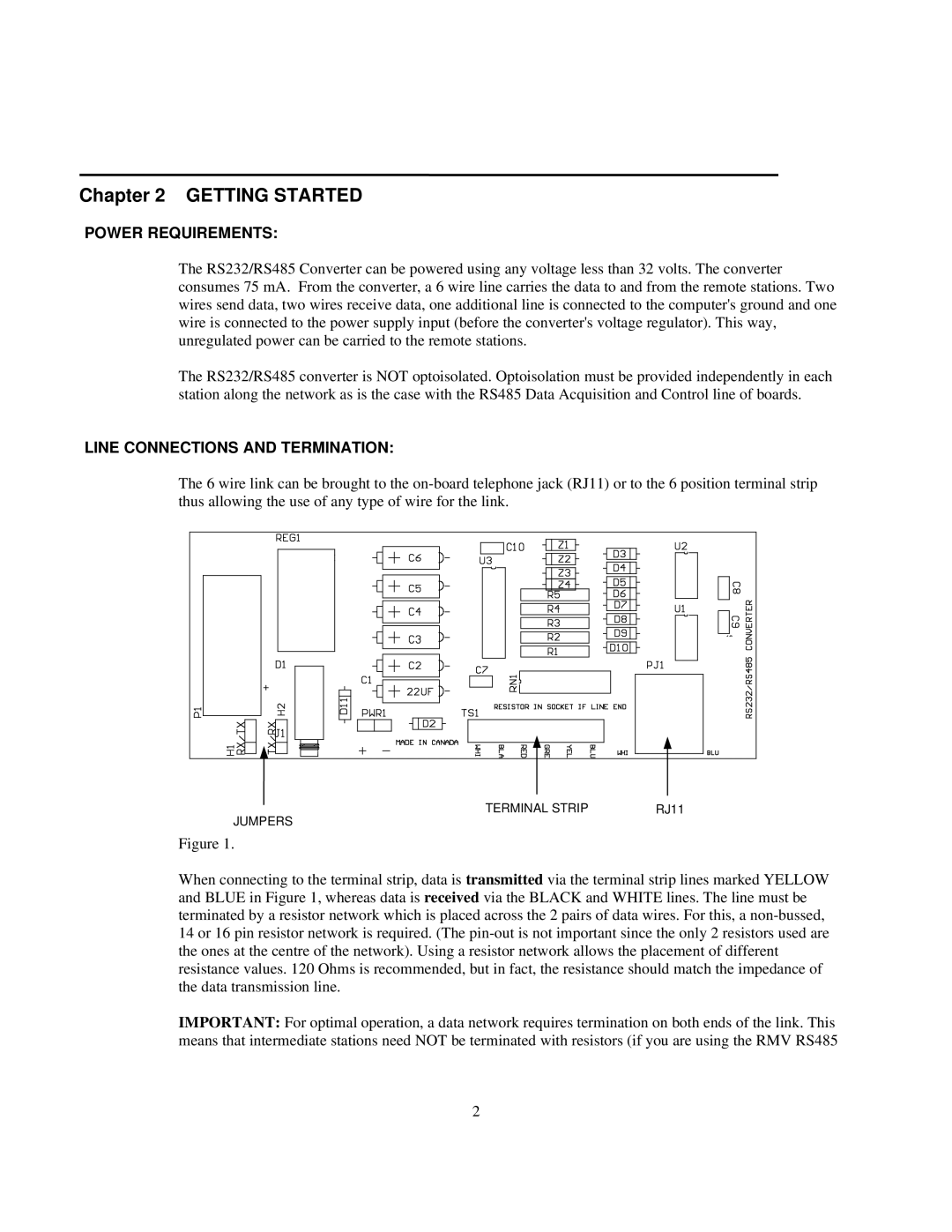 Procom RS232, RS485 warranty Getting Started, Power Requirements, Line Connections and Termination 