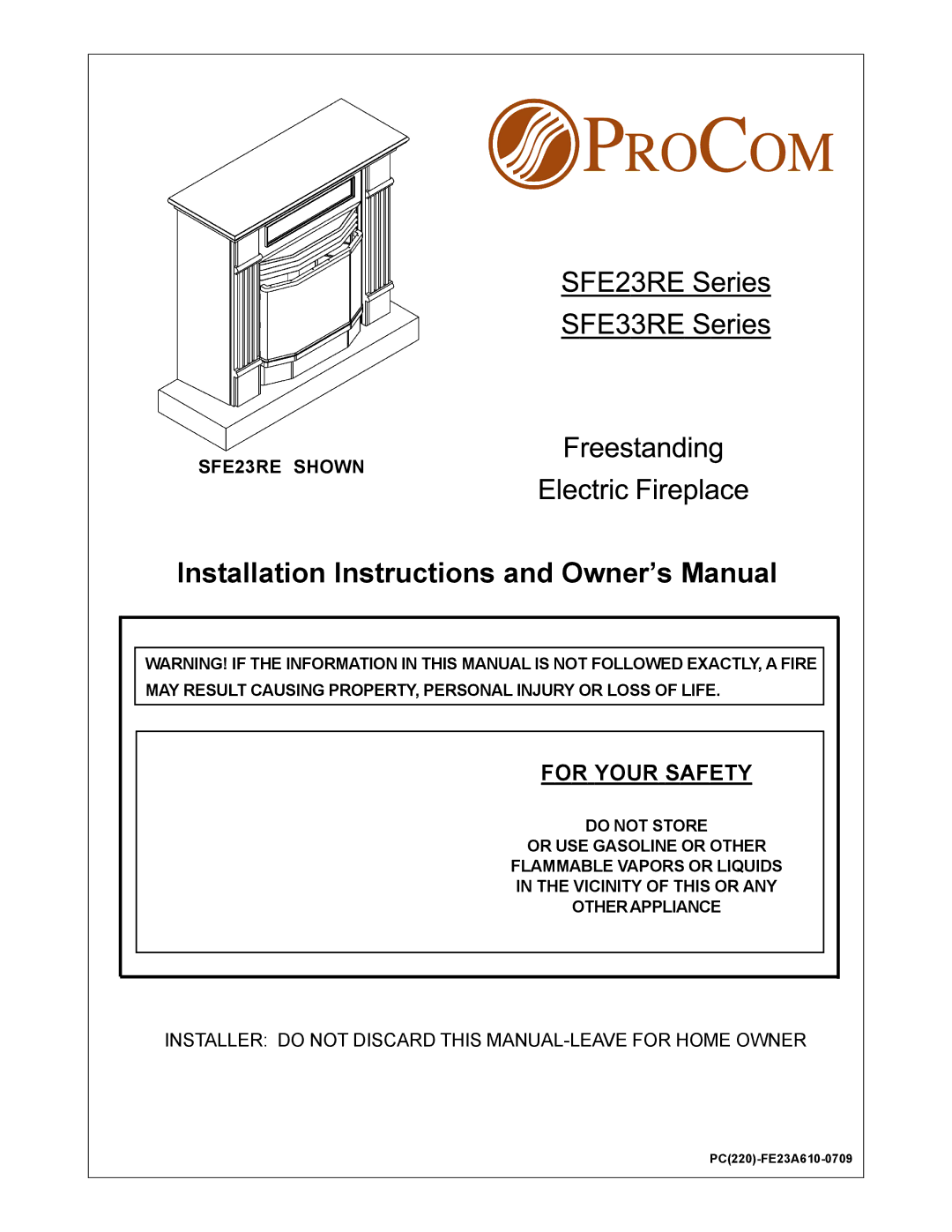 Procom SFE33RE, SFE23RE installation instructions For Your Safety 